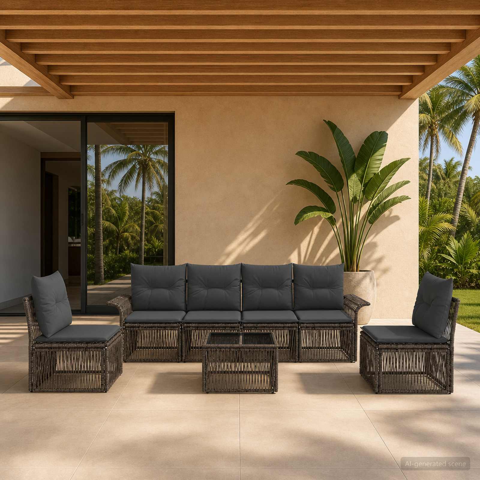 Gartensofa-set 7 stk. Grau Poly-Rattan