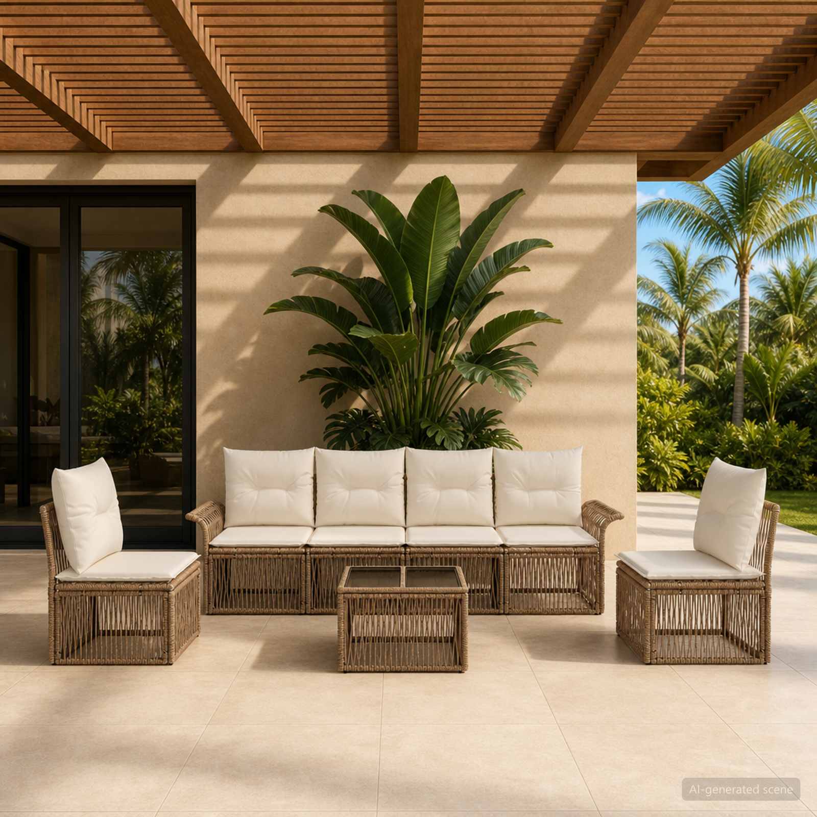 Gartensofa-set 7 pcs Beige Poly-Rattan