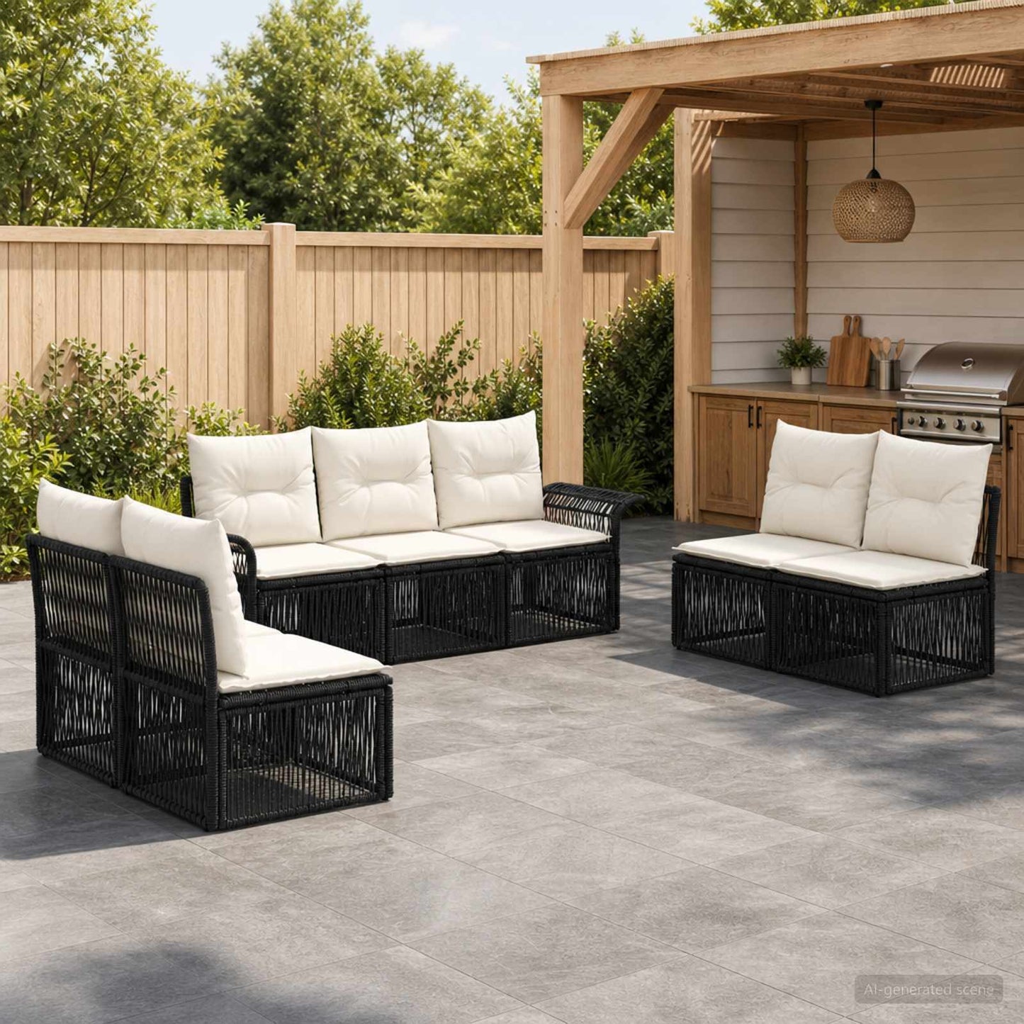 Gartensofa-set 7 pcs Schwarz Poly-Rattan