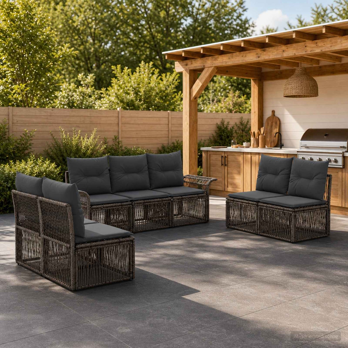 Gartensofa-set 7 pcs Grau Poly-Rattan