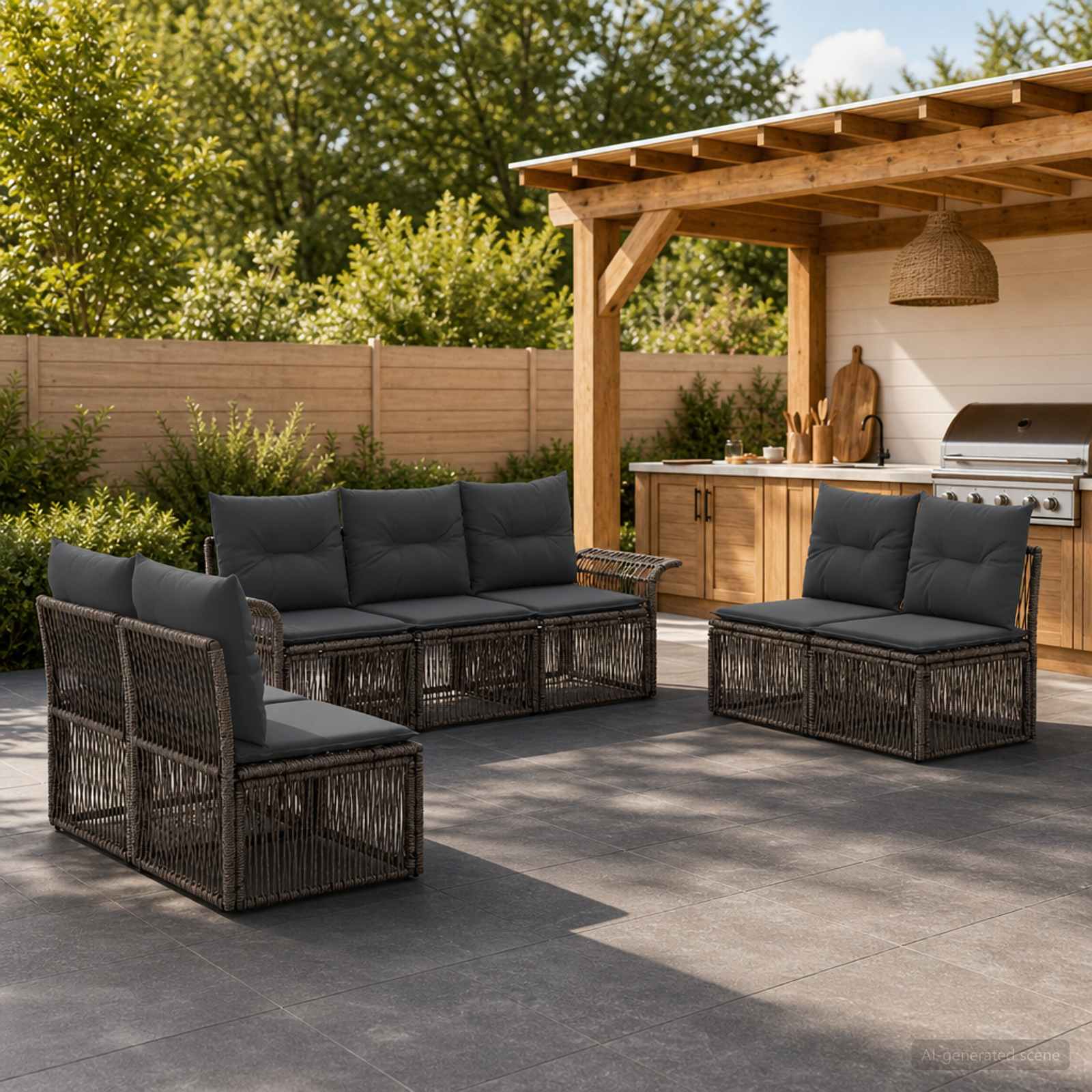 Gartensofa-set 7 pcs Grau Poly-Rattan