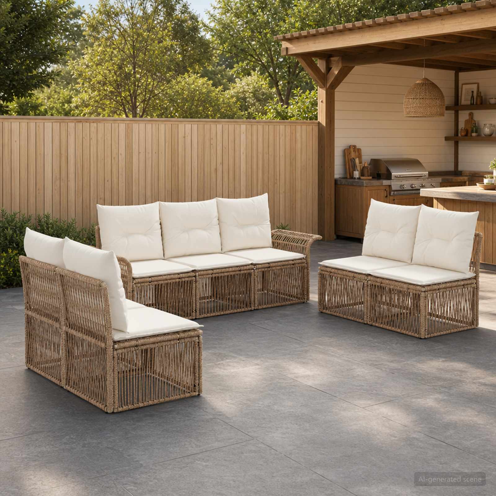 Gartensofa-set 7 pcs Beige Poly-Rattan