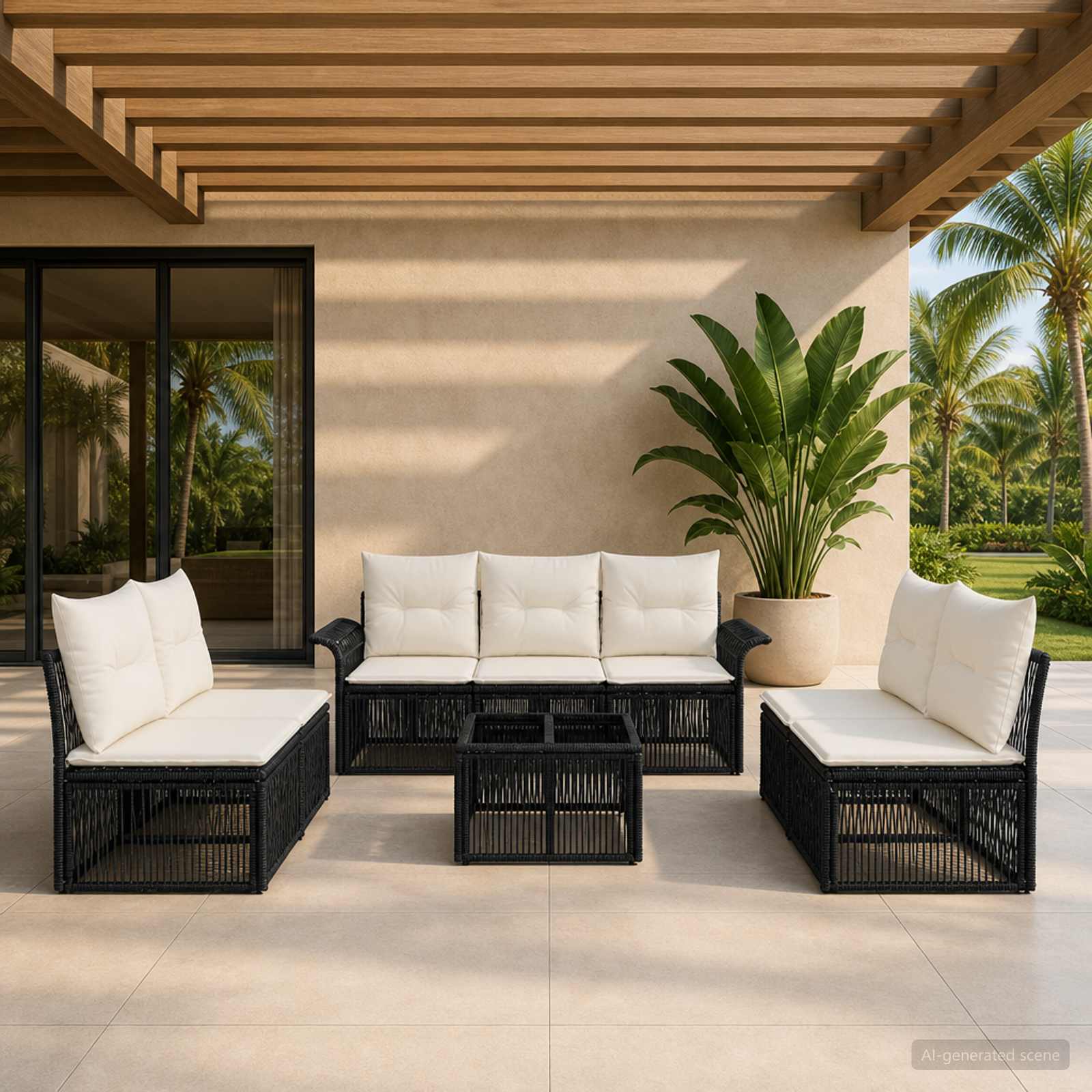 Gartensofa-set 8 stk. Schwarz Poly-Rattan