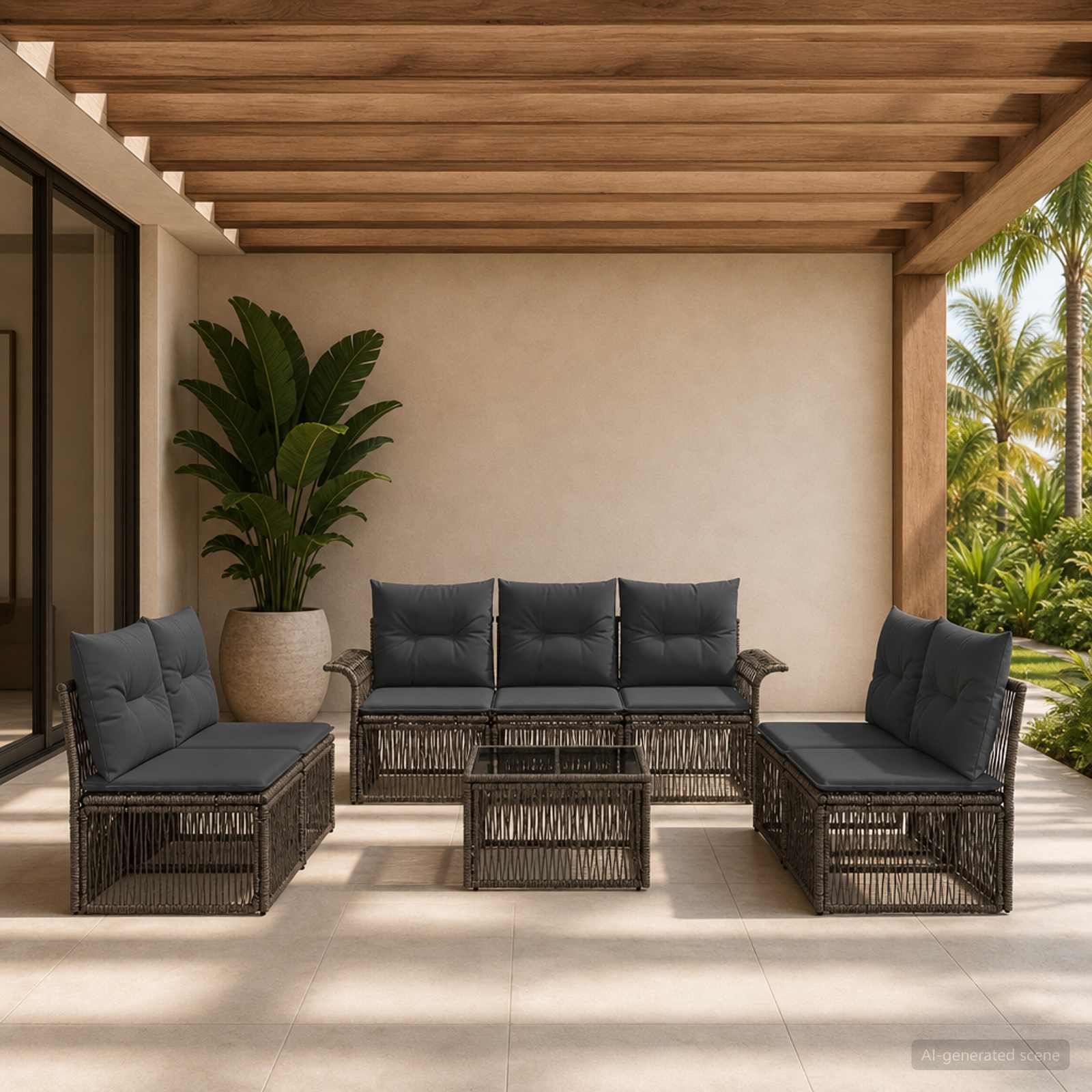 Gartensofa-set 8 stk. Grau Poly-Rattan