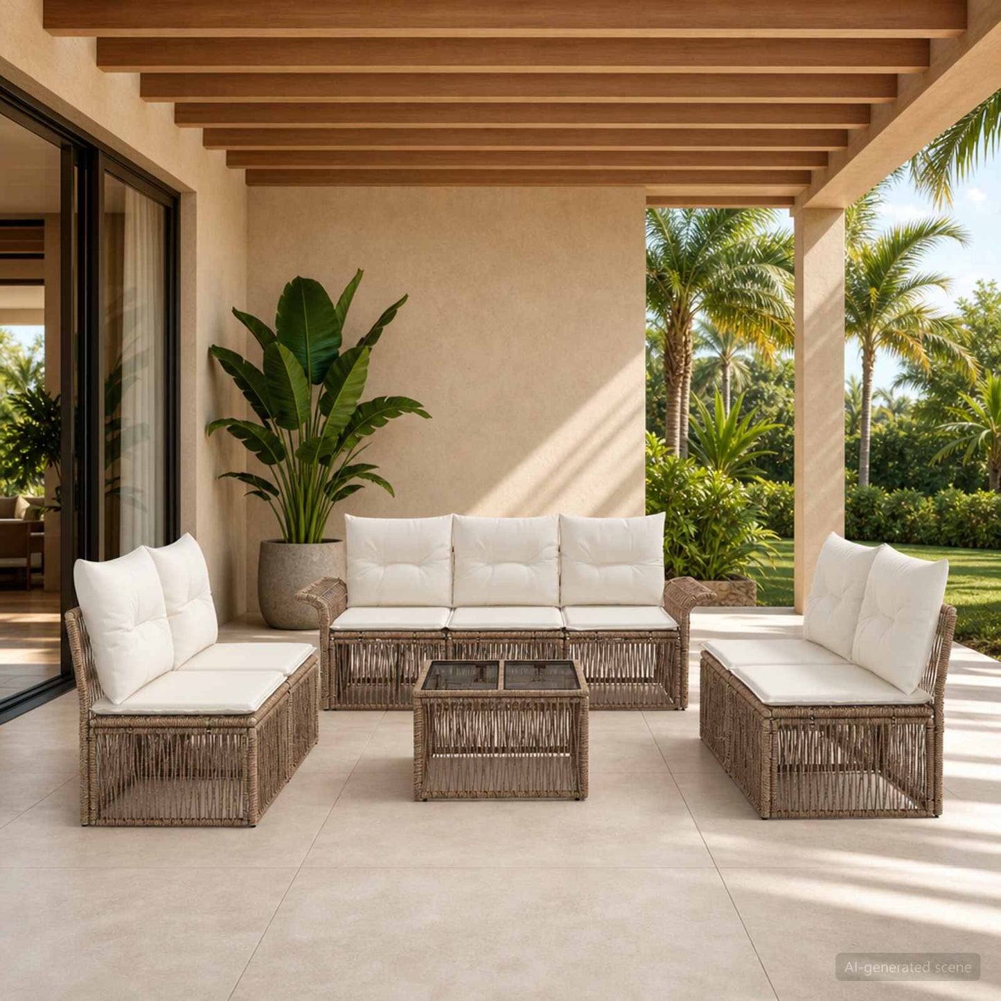 Gartensofa-set 8 pcs Beige Poly-Rattan