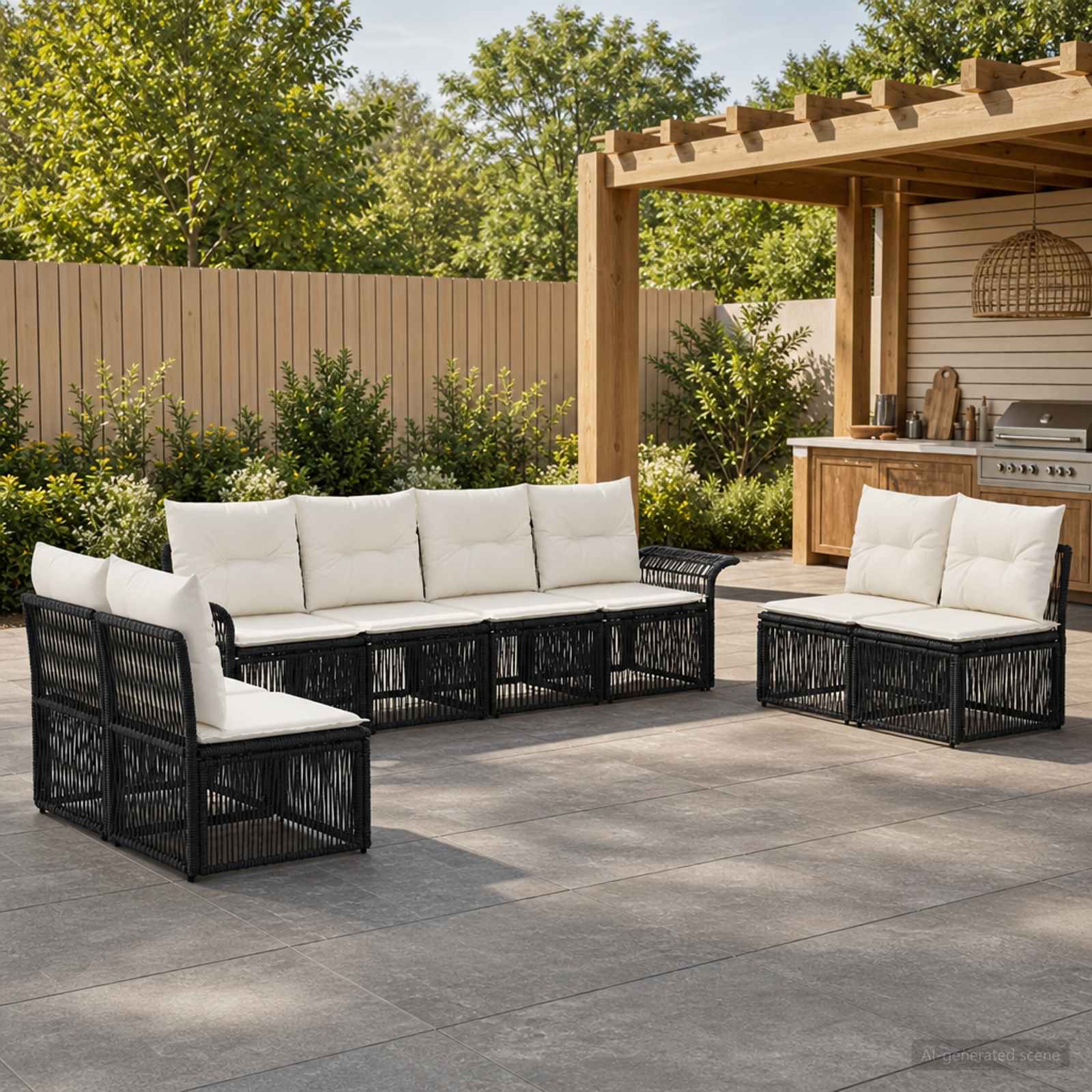 Gartensofa-set 8 pcs Schwarz Poly-Rattan