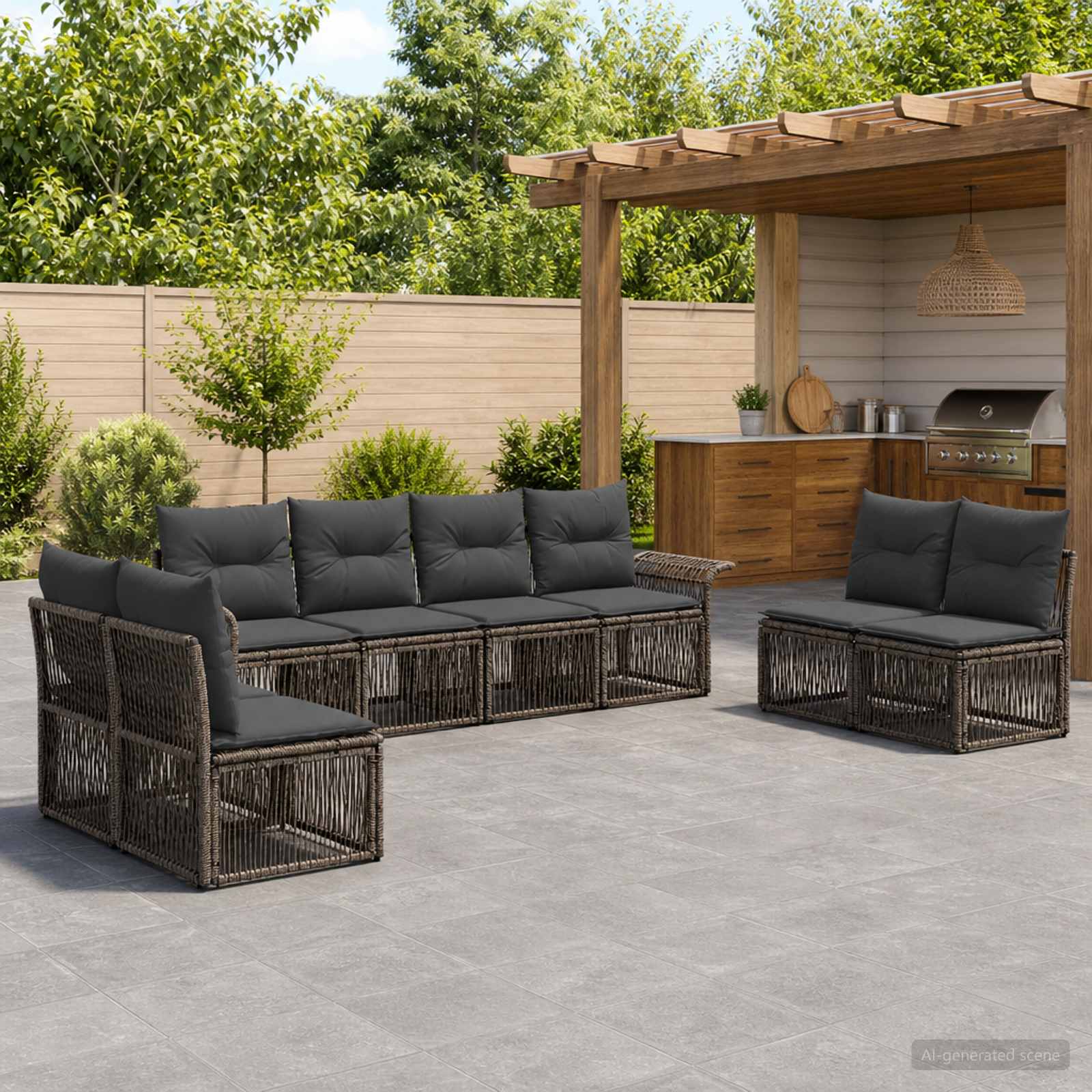 Gartensofa-set 8 pcs Grau Poly-Rattan