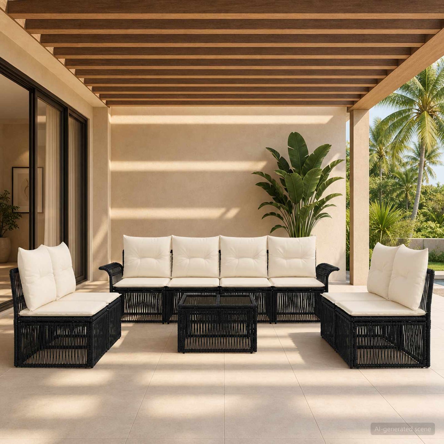 Gartensofa-set 9 stk. Schwarz Poly-Rattan