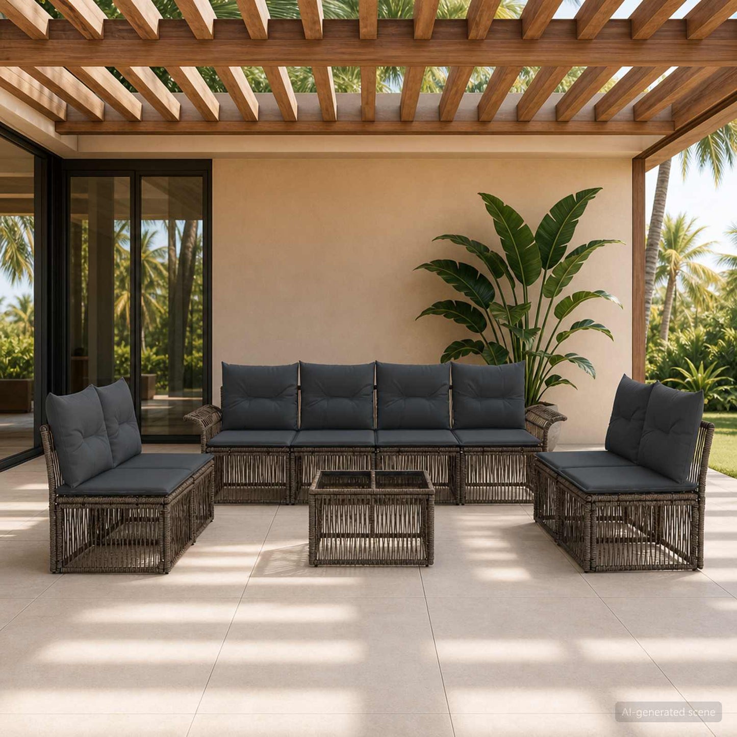 Gartensofa-set 9 stk. Grau Poly-Rattan