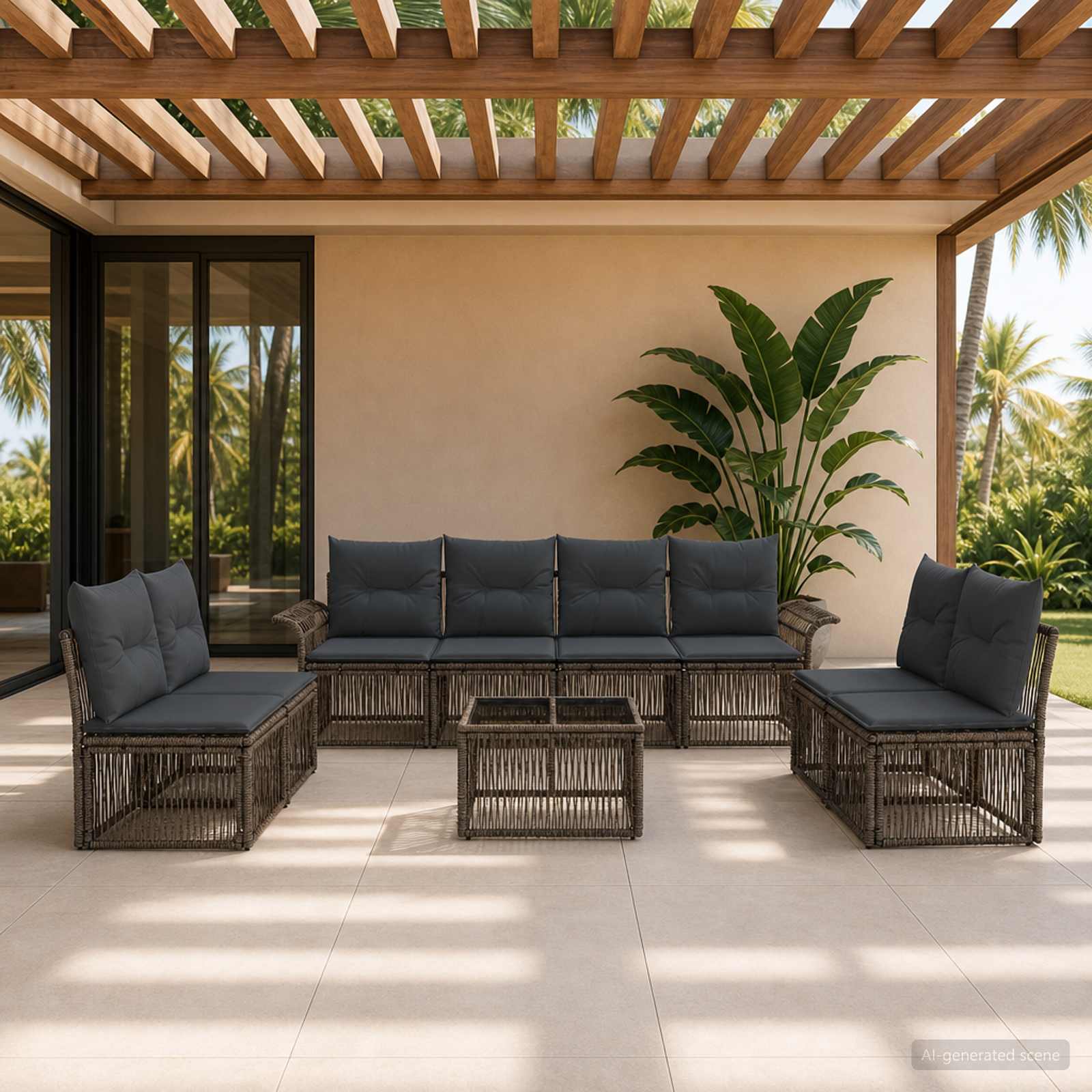 Gartensofa-set 9 stk. Grau Poly-Rattan