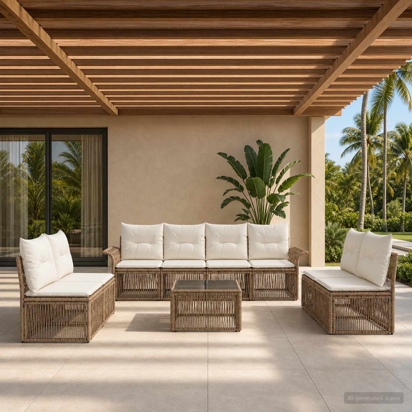 Gartensofa-set 9 pcs Beige Poly-Rattan