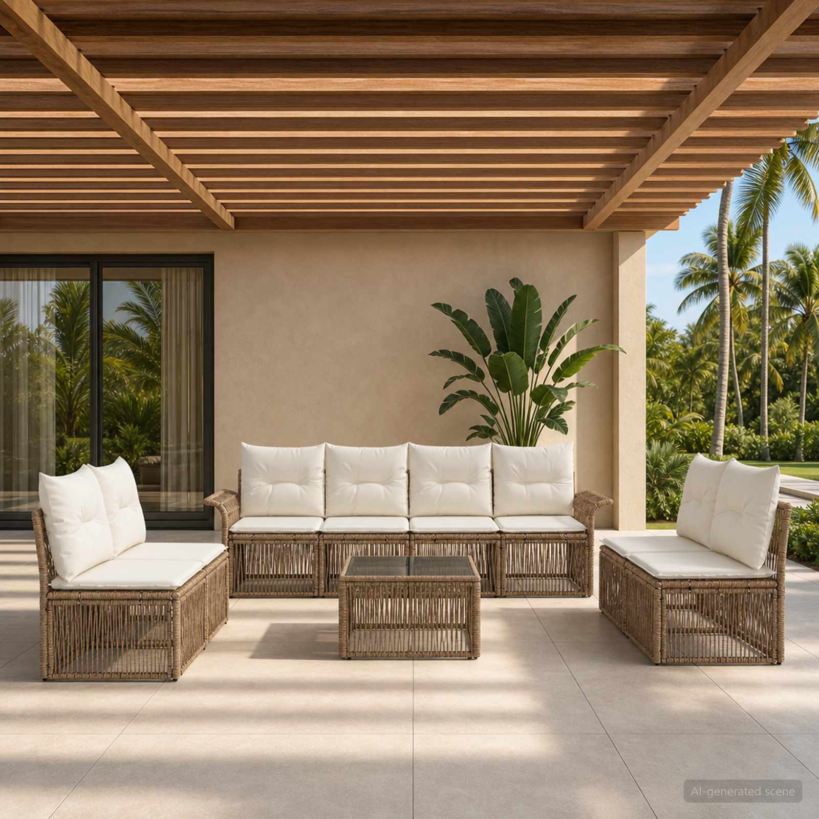 Gartensofa-set 9 pcs Beige Poly-Rattan