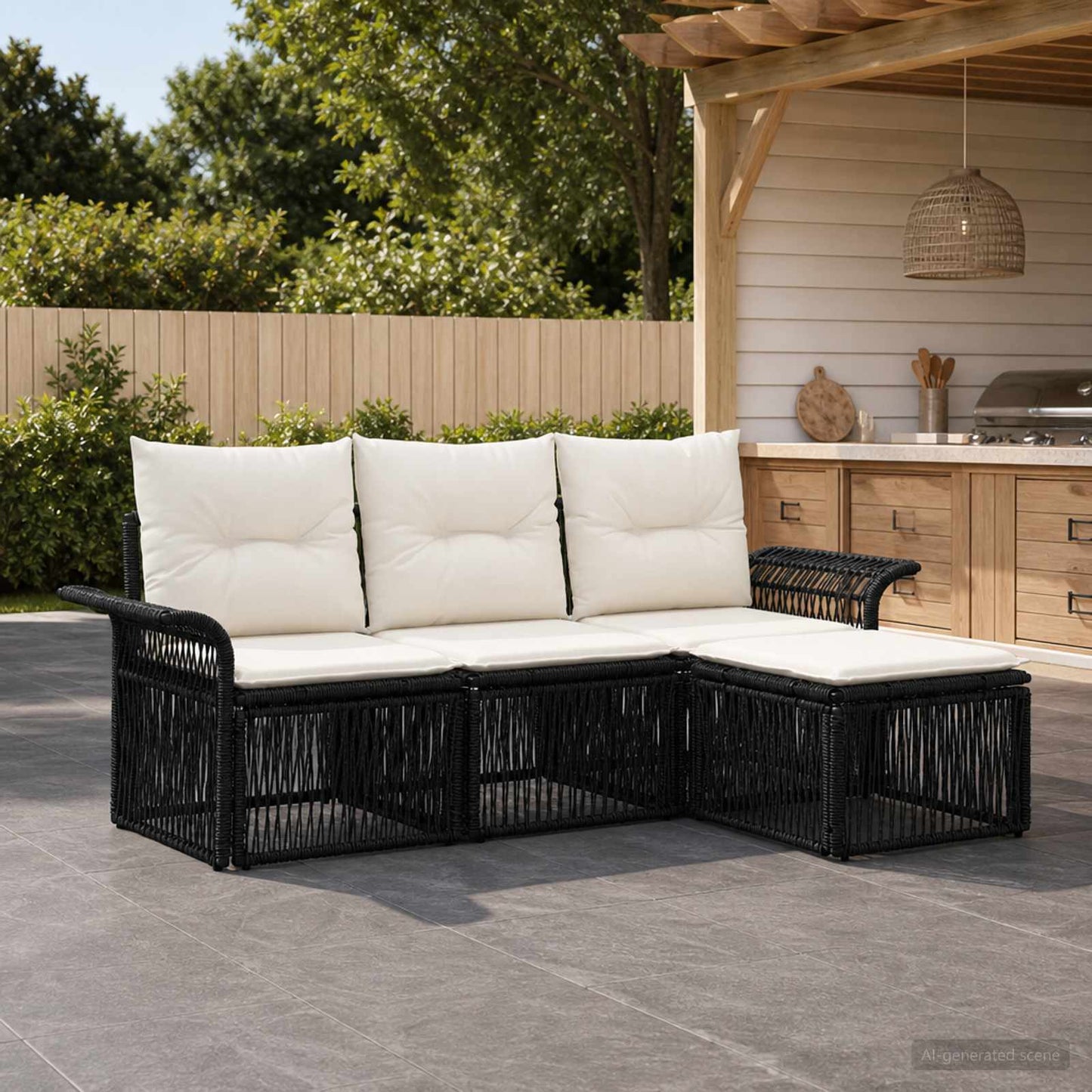 Gartensofa-set 4 stk. Schwarz Poly-Rattan