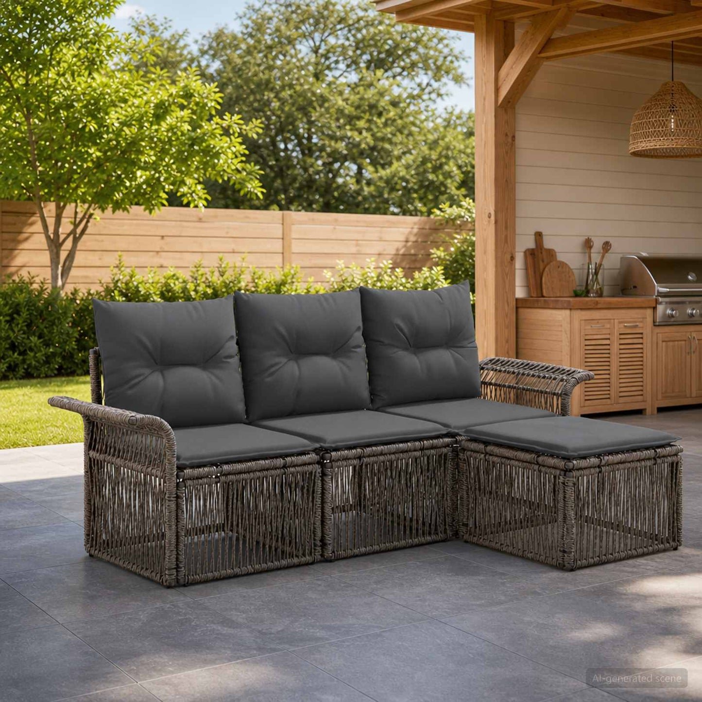 Gartensofa-set 4 stk. Grau Poly-Rattan