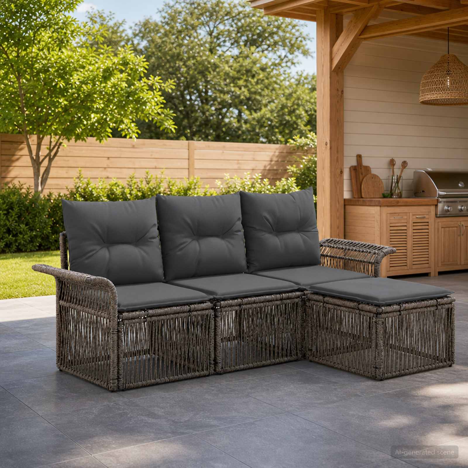 Gartensofa-set 4 stk. Grau Poly-Rattan