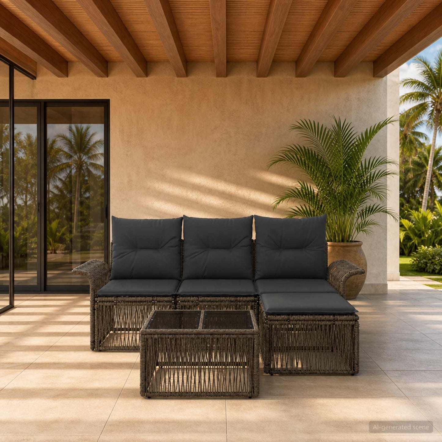 Gartensofa-set 5 stk. Grau Poly-Rattan