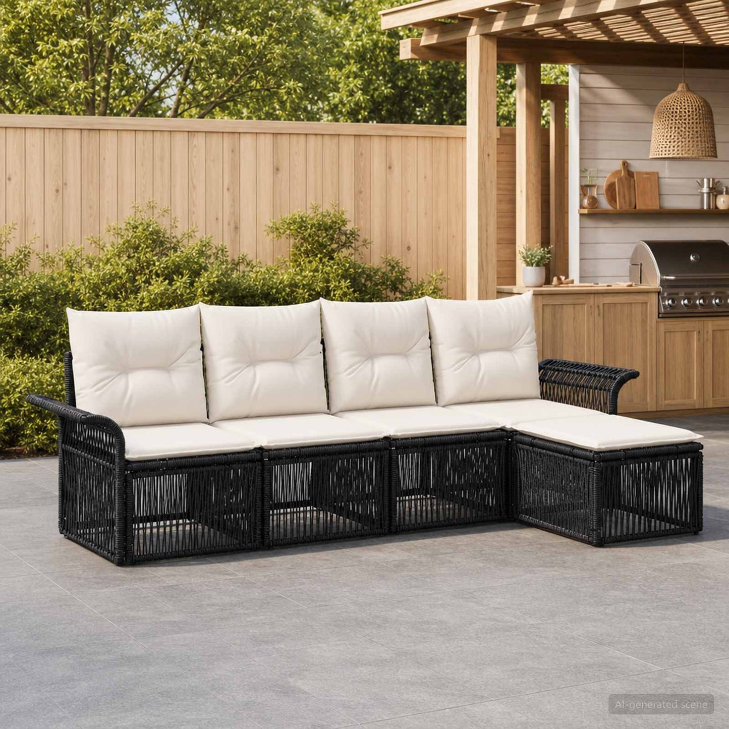 Gartensofa-set 5 pcs Schwarz Poly-Rattan