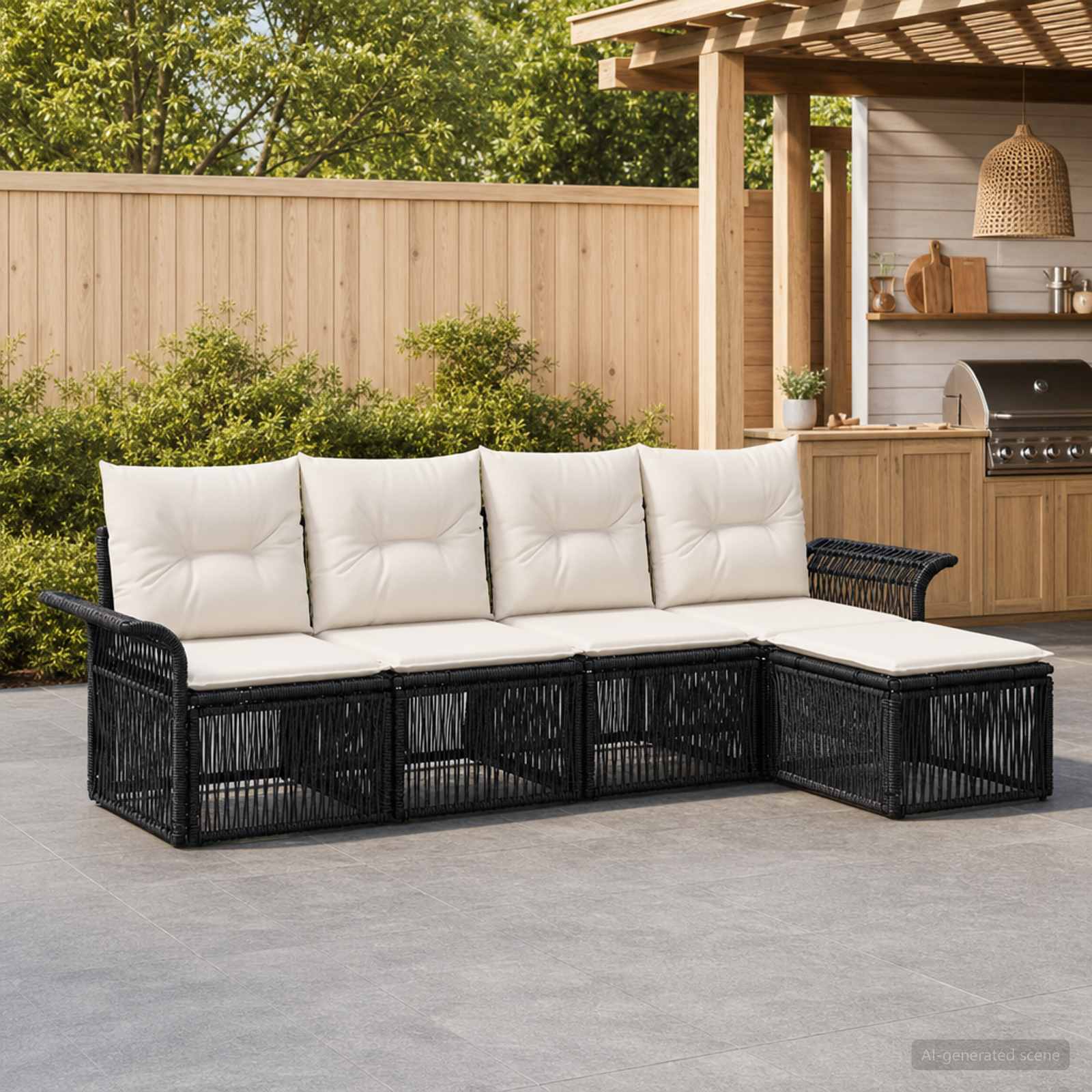 Gartensofa-set 5 pcs Schwarz Poly-Rattan