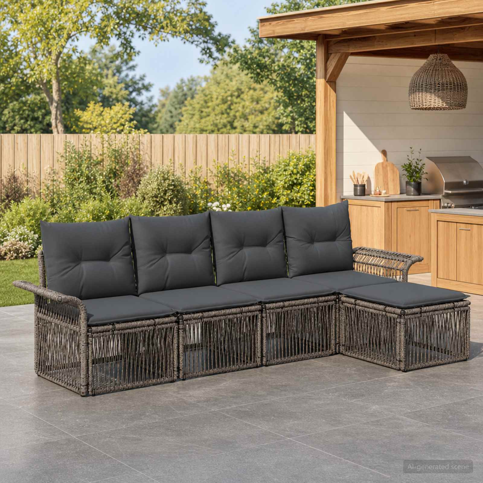 Gartensofa-set 5 stk. Grau Poly-Rattan