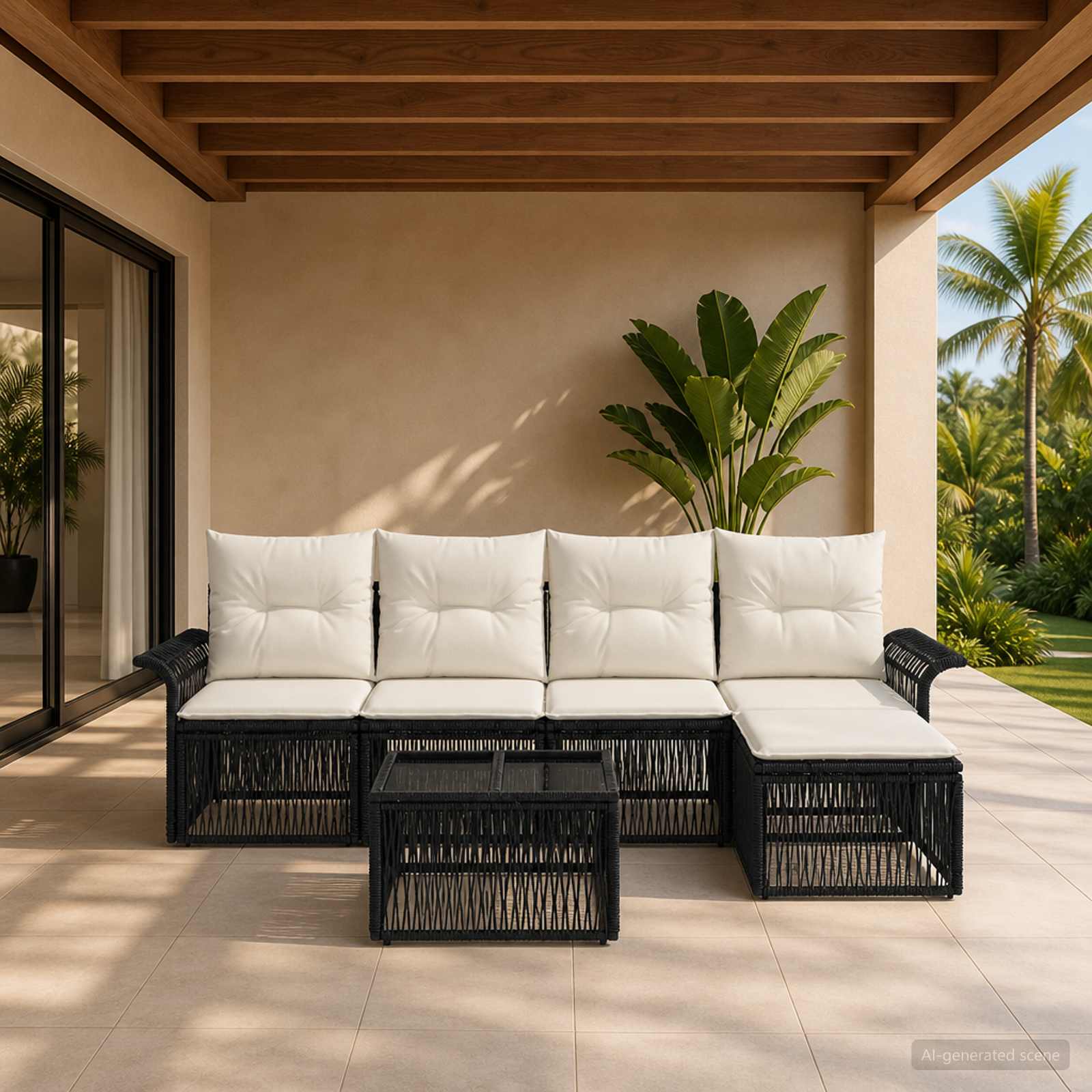 Gartensofa-set 6 stk. Schwarz Poly-Rattan