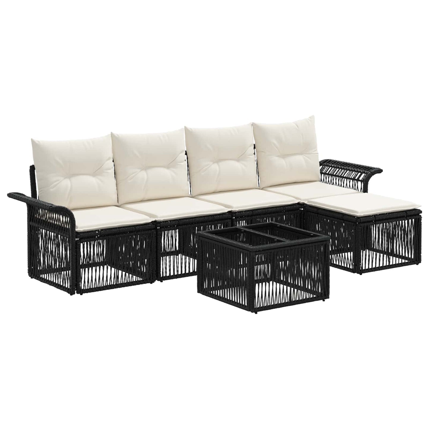 Gartensofa-set 6 stk. Schwarz Poly-Rattan