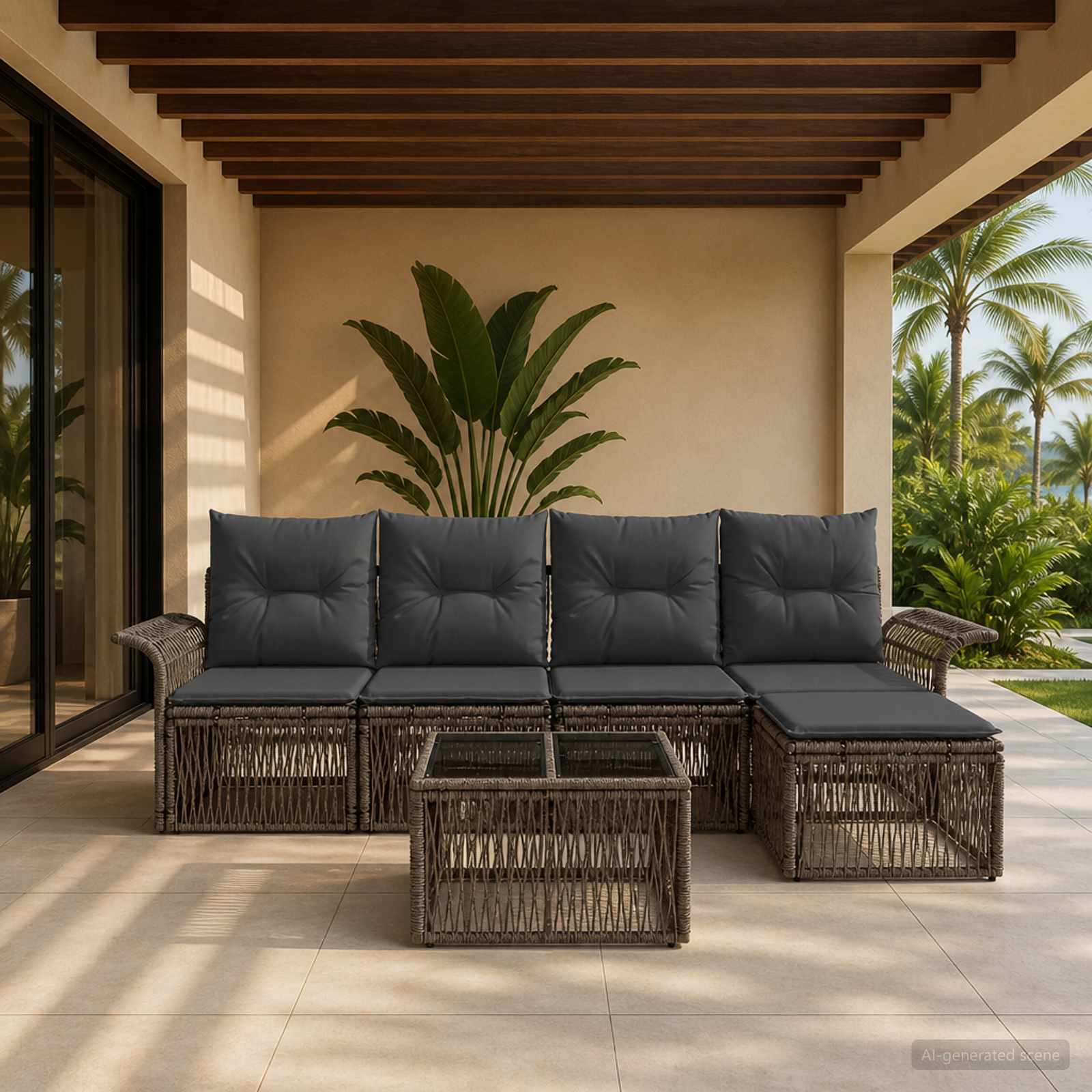 Gartensofa-set 6 stk. Grau Poly-Rattan