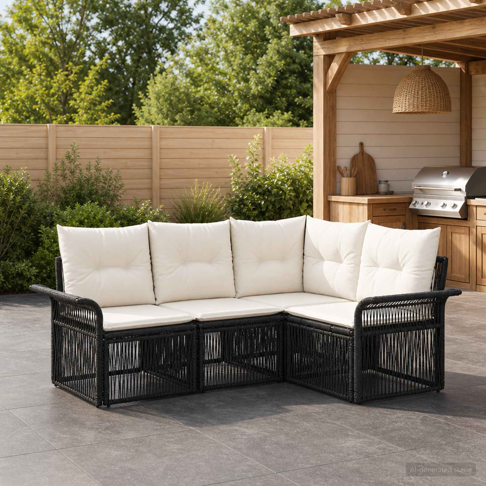 Gartensofa-set 4 pcs Schwarz Poly-Rattan