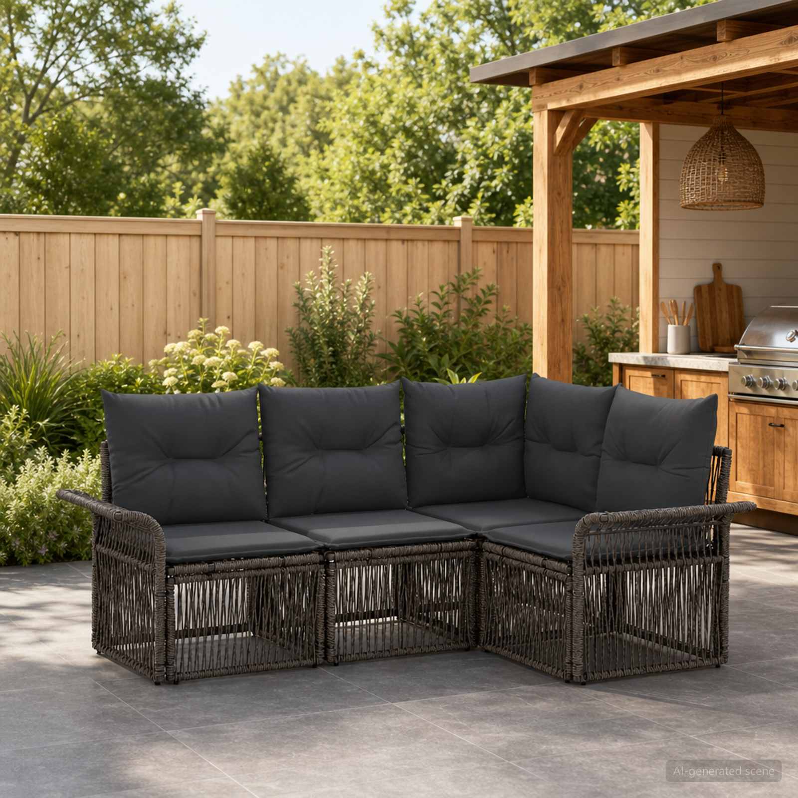 Gartensofa-set 4 stk. Grau Poly-Rattan