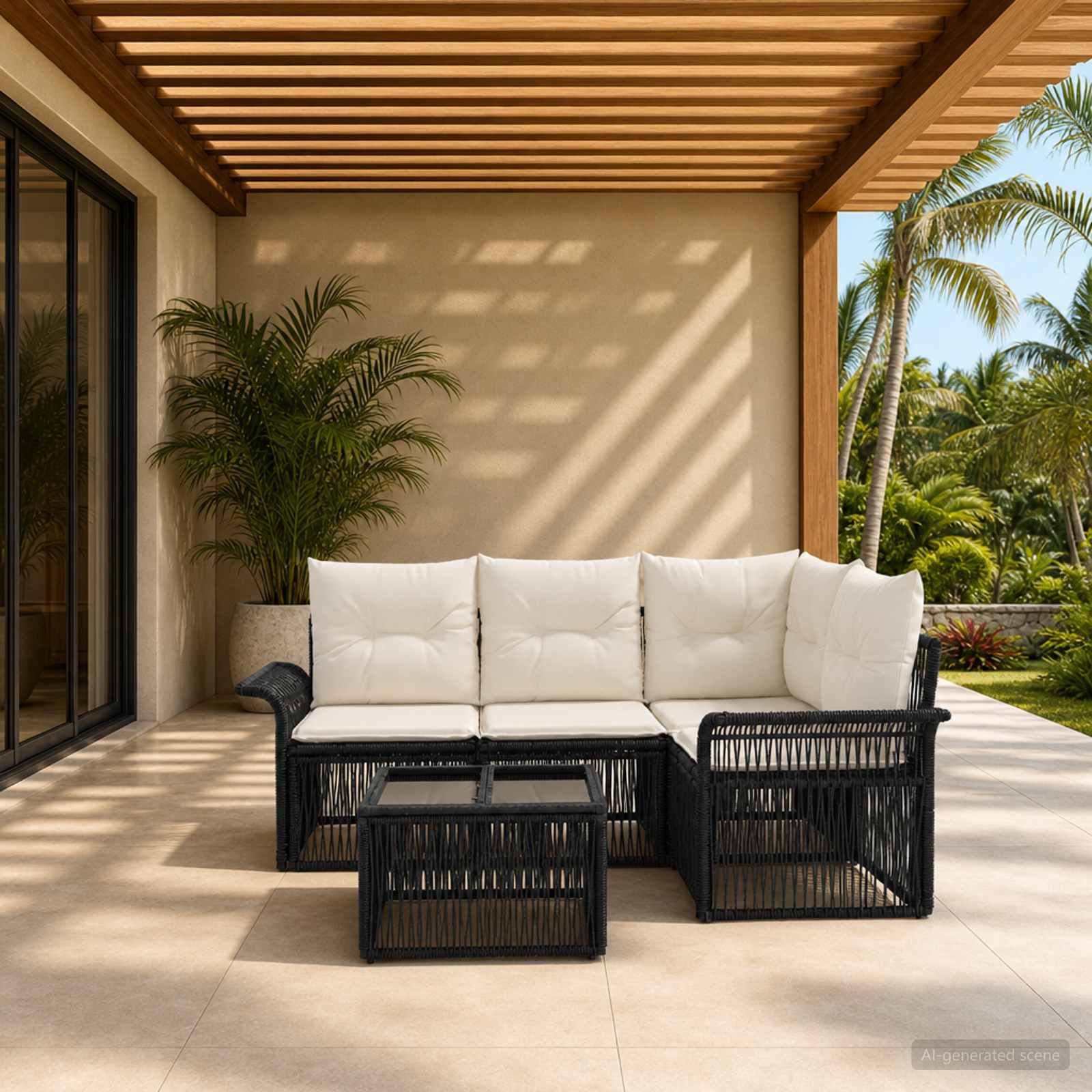 Gartensofa-set 5 stk. Schwarz Poly-Rattan