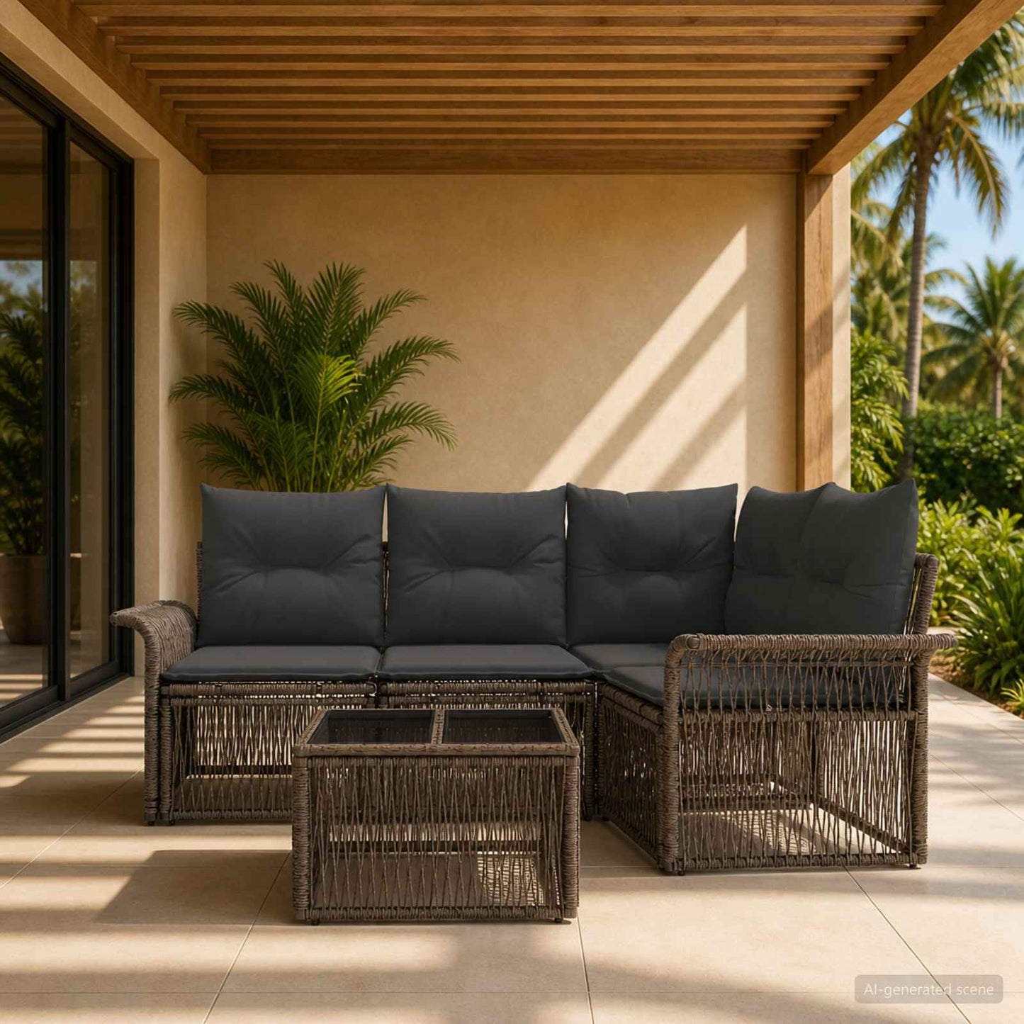 Gartensofa-set 5 stk. Grau Poly-Rattan