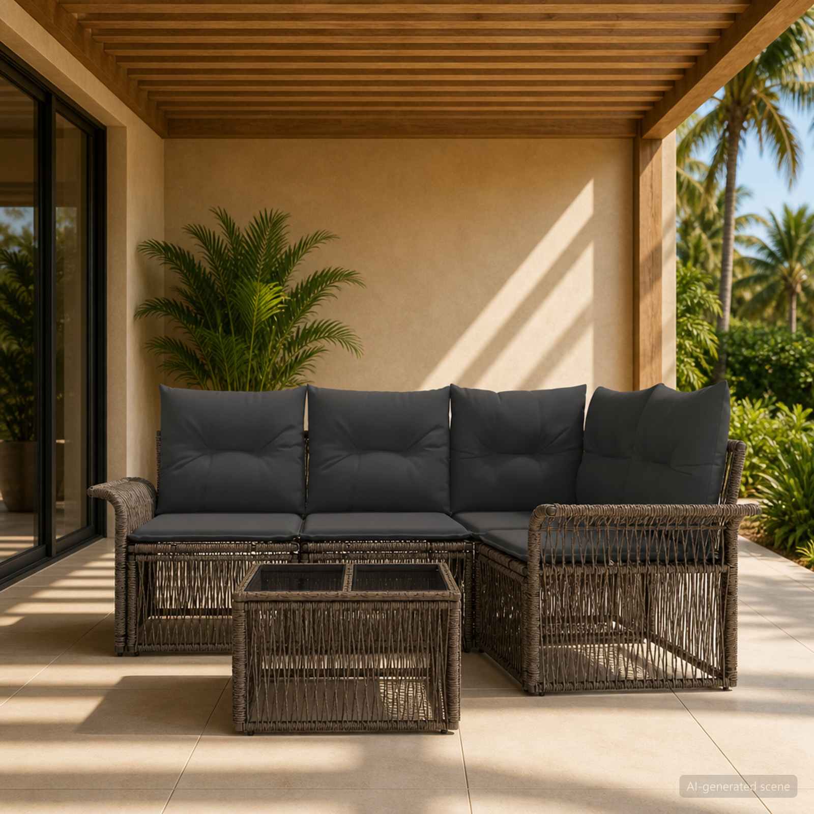 Gartensofa-set 5 stk. Grau Poly-Rattan