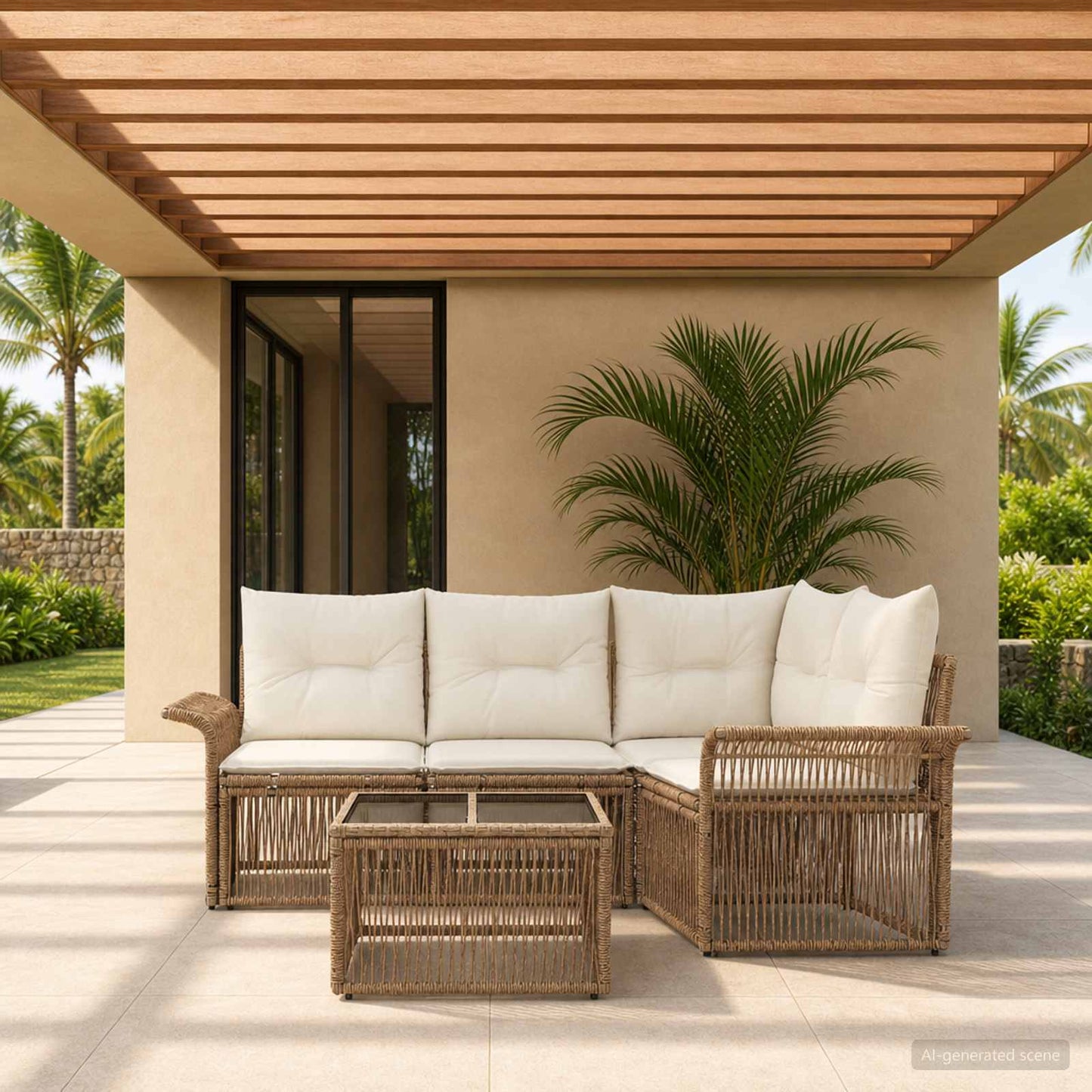 Gartensofa-set 5 pcs Beige Poly-Rattan