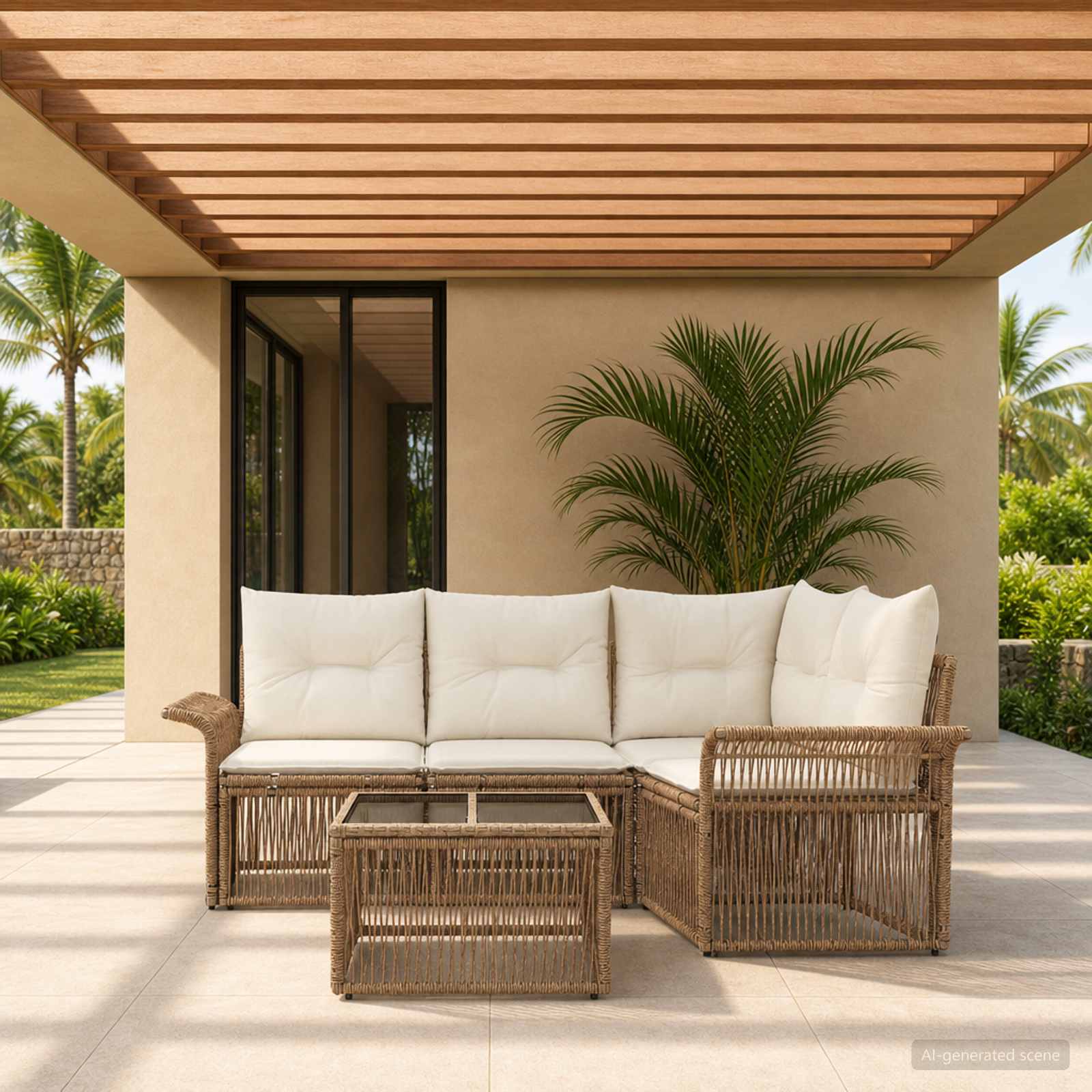 Gartensofa-set 5 pcs Beige Poly-Rattan