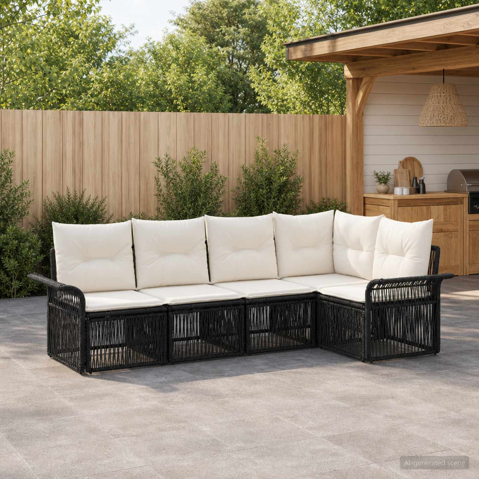 Gartensofa-set 5 pcs Schwarz Poly-Rattan