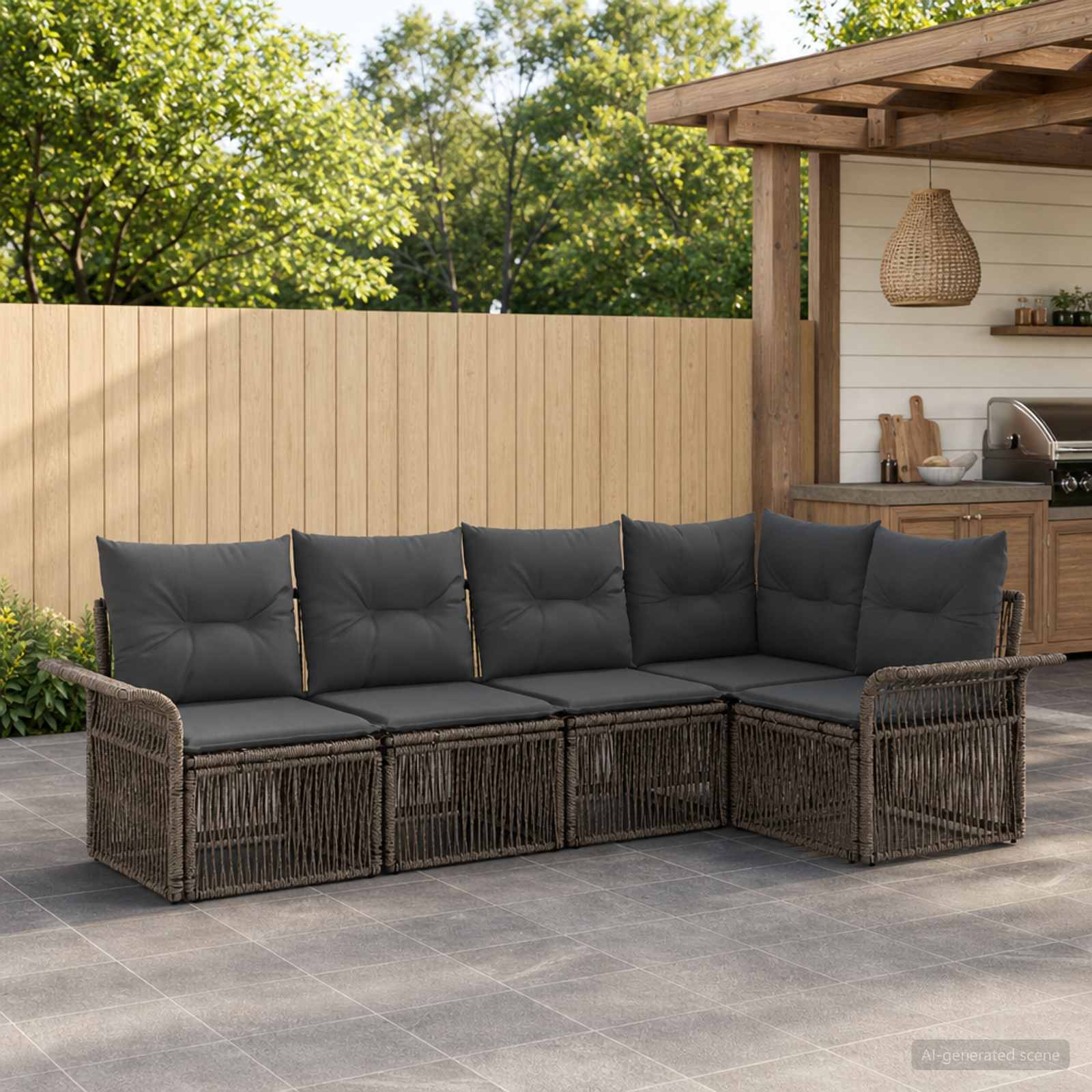 Gartensofa-set 5 stk. Grau Poly-Rattan