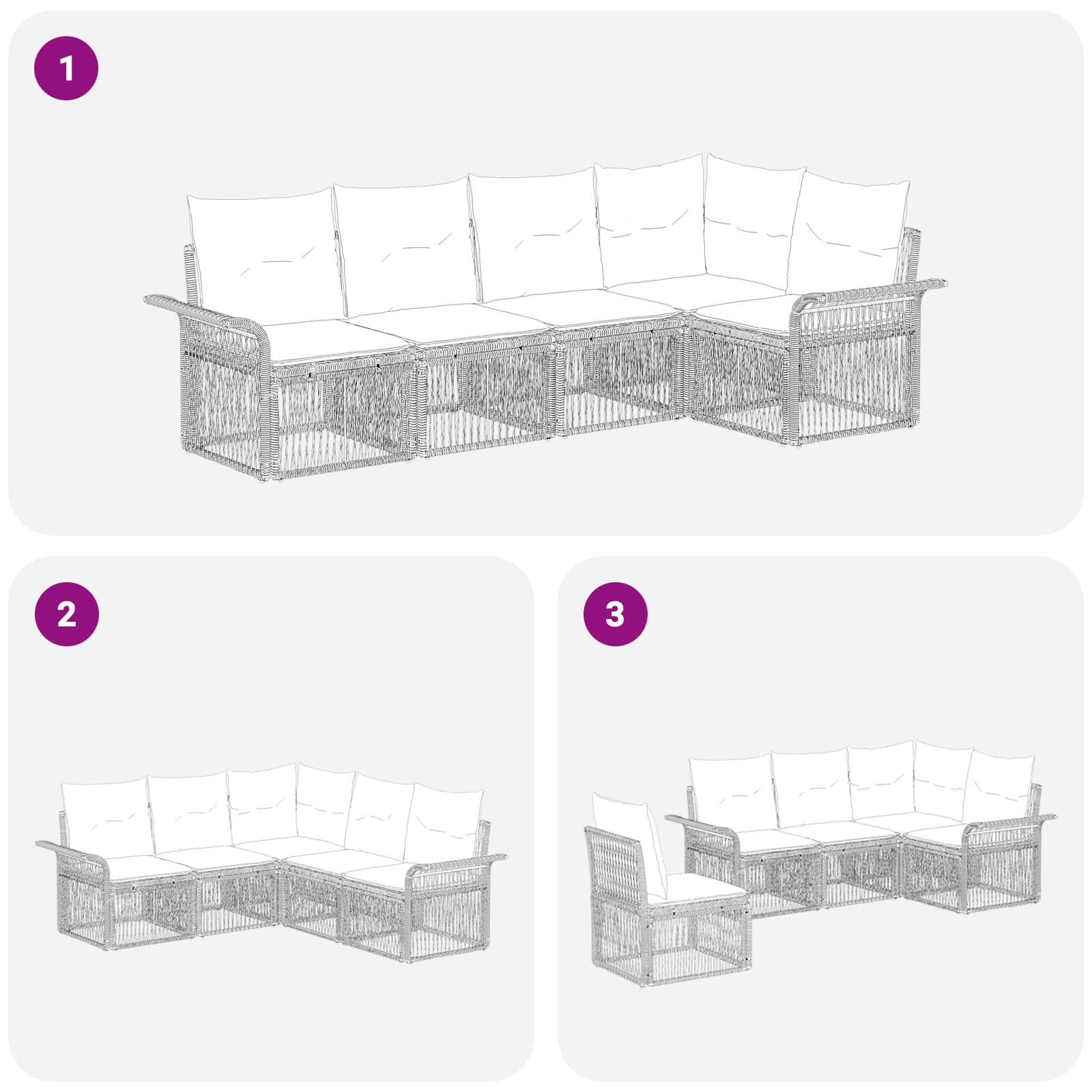 Gartensofa-set 5 stk. Grau Poly-Rattan