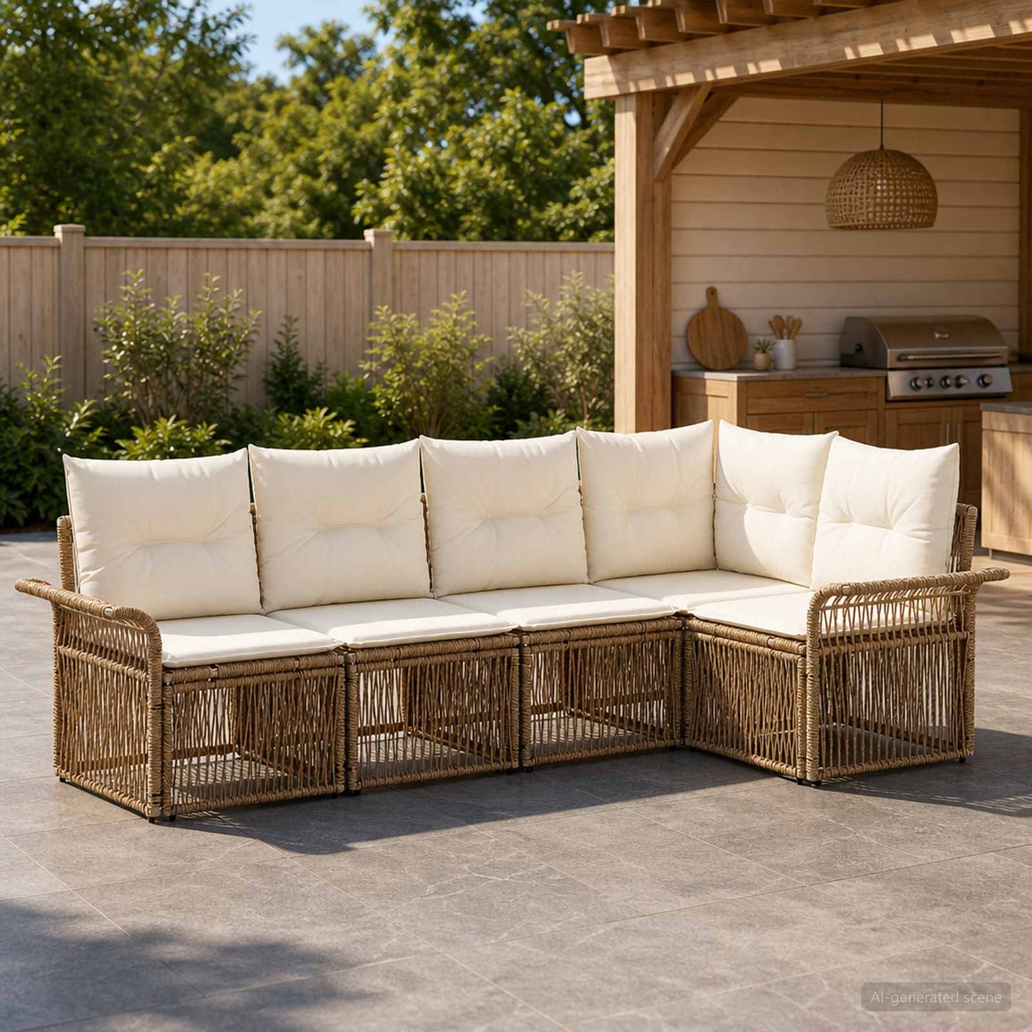 Gartensofa-set 5 pcs Beige Poly-Rattan