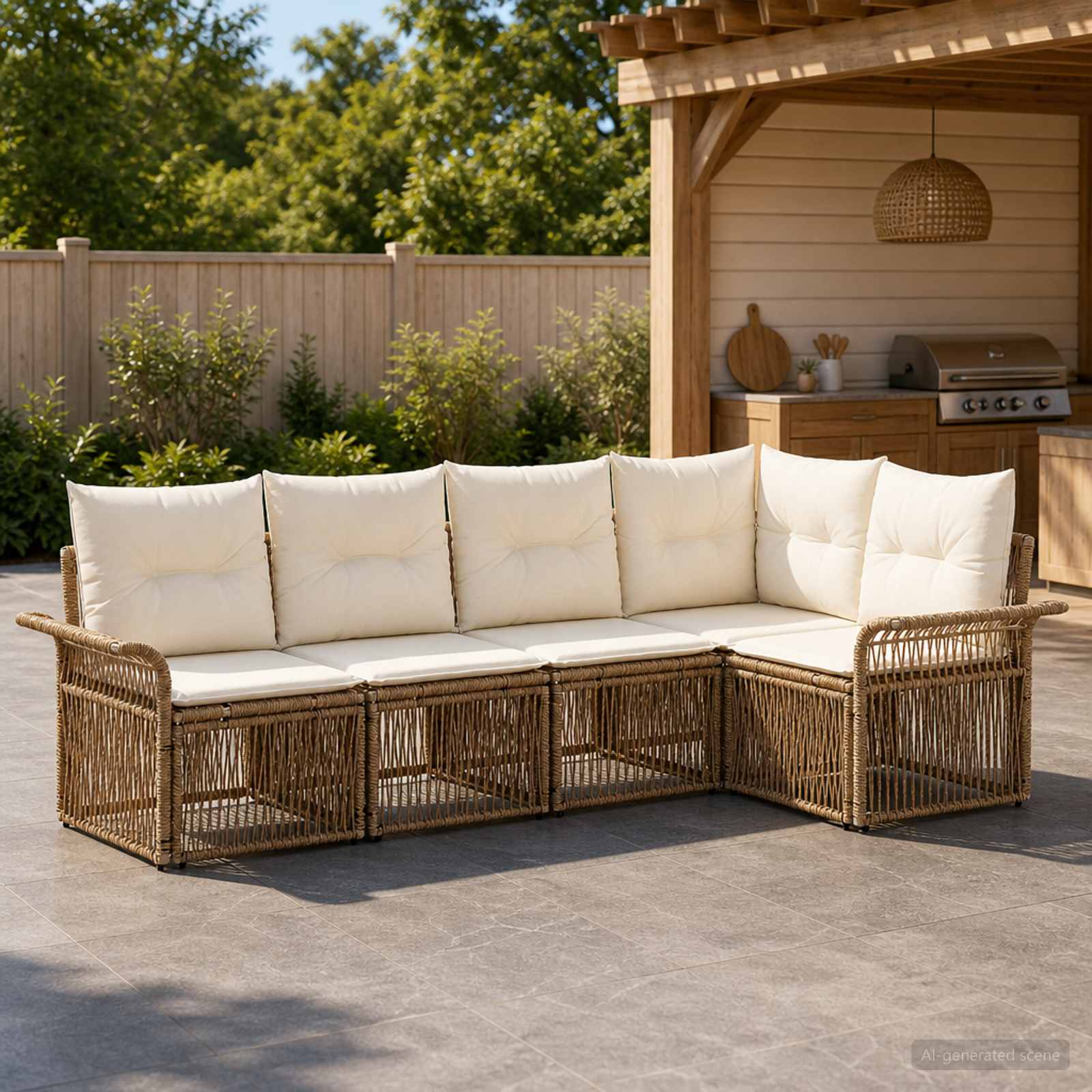 Gartensofa-set 5 pcs Beige Poly-Rattan