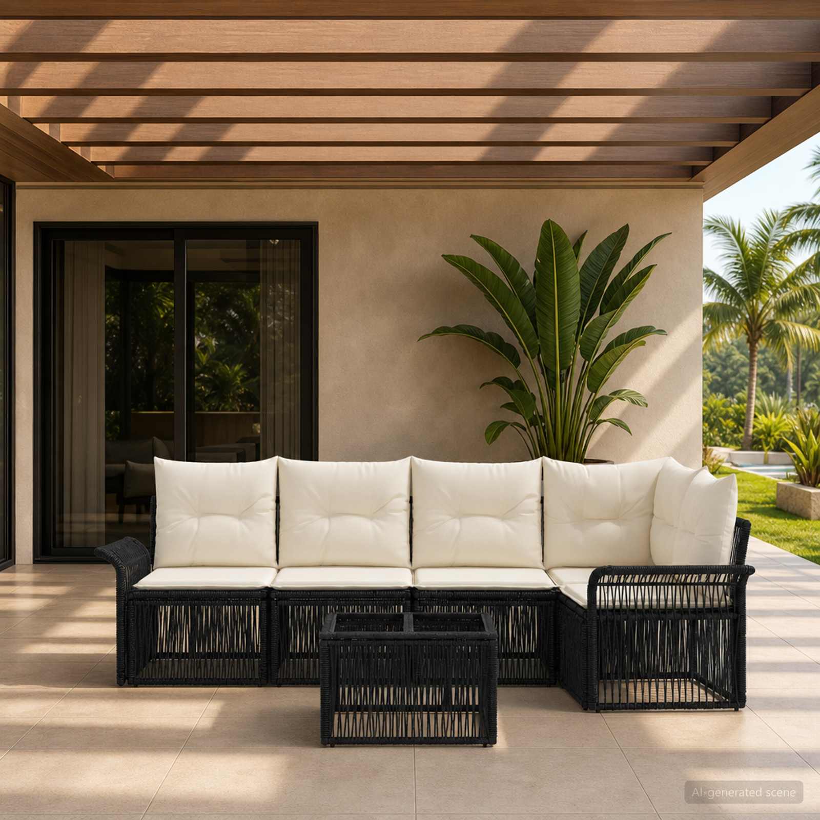 Gartensofa-set 6 stk. Schwarz Poly-Rattan