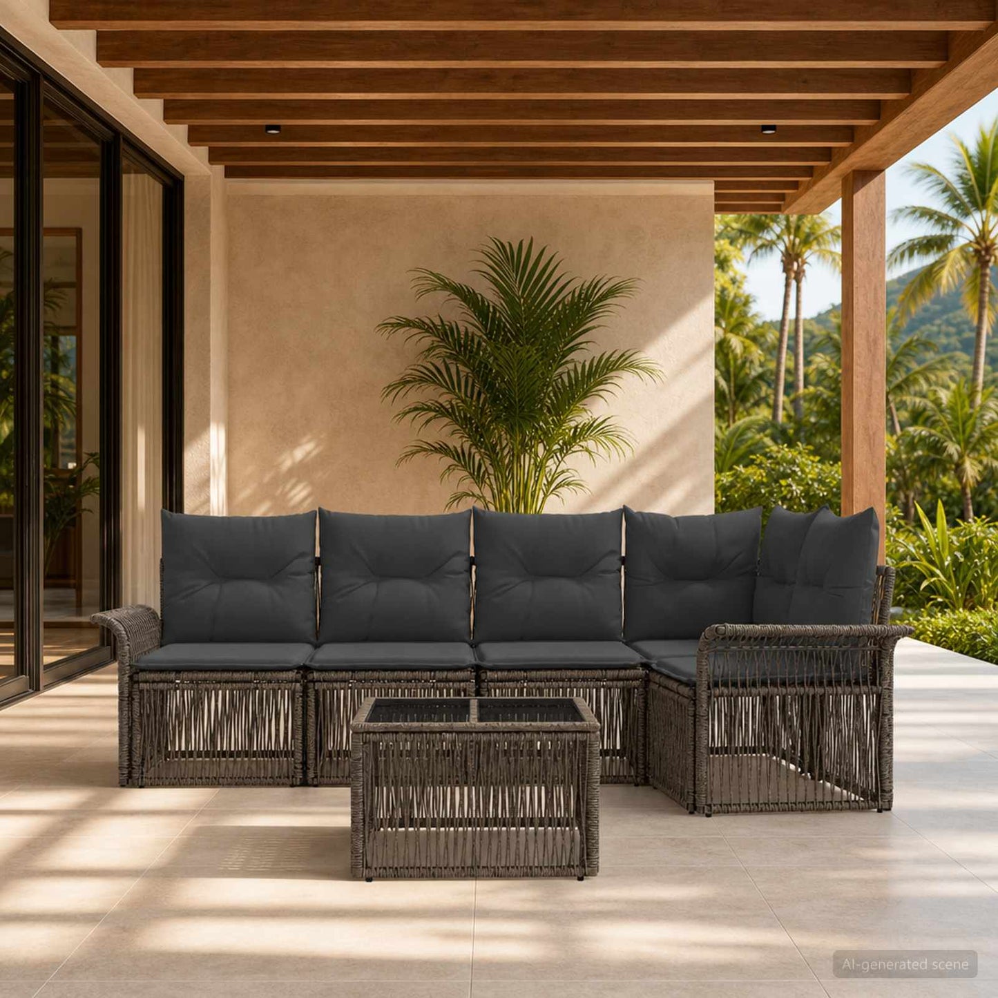Gartensofa-set 6 stk. Grau Poly-Rattan