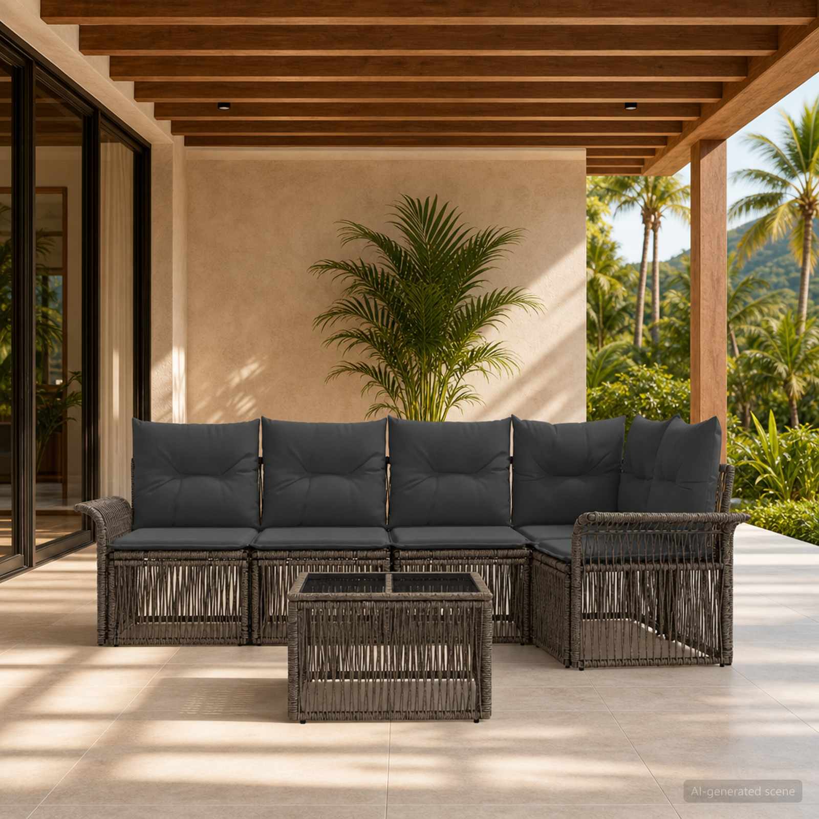 Gartensofa-set 6 stk. Grau Poly-Rattan