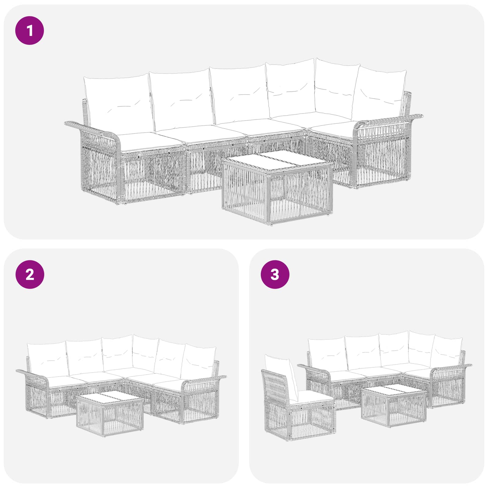 Gartensofa-set 6 stk. Grau Poly-Rattan