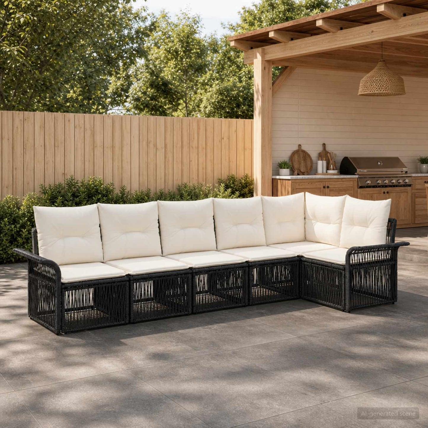 Gartensofa-set 6 pcs Schwarz Poly-Rattan