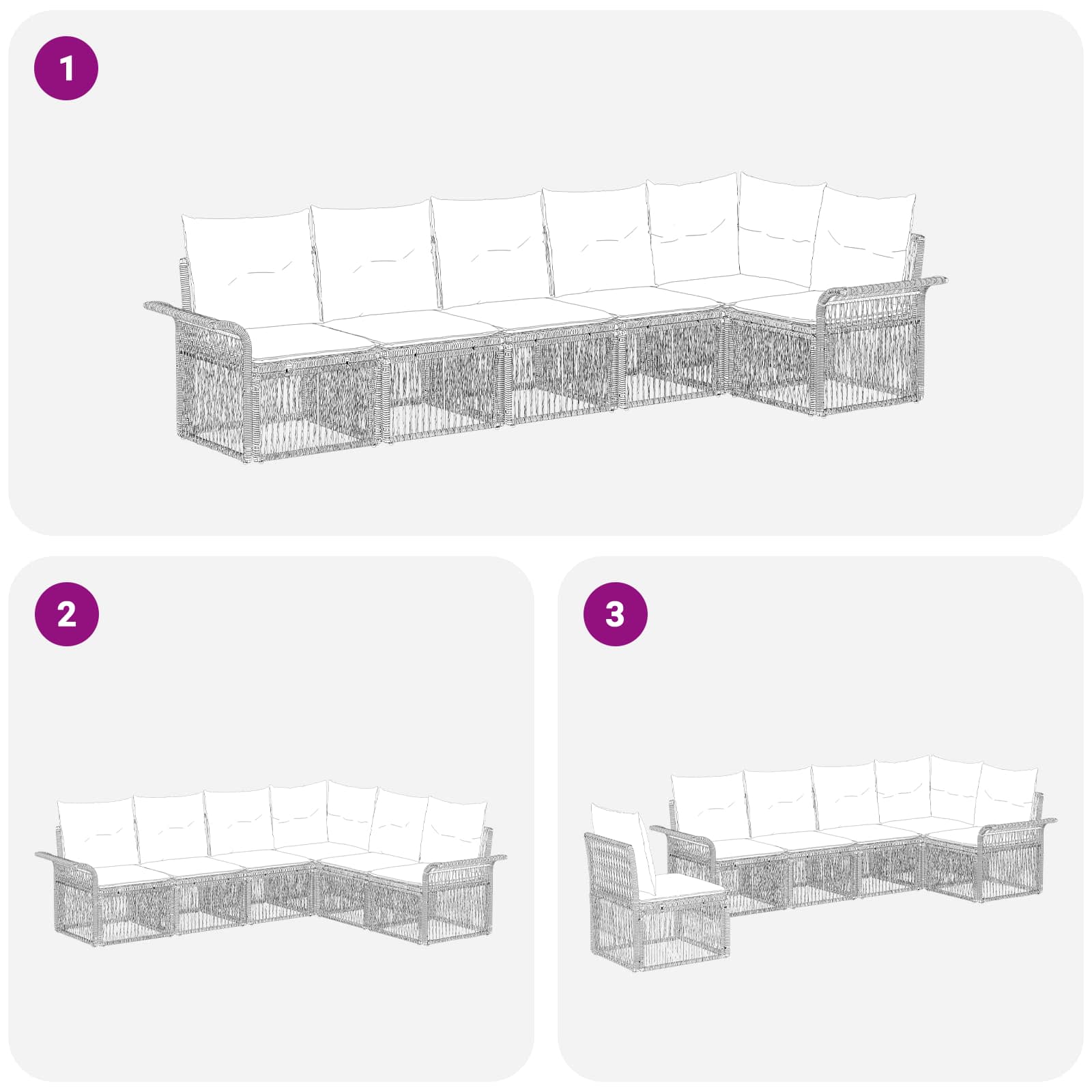 Gartensofa-set 6 pcs Schwarz Poly-Rattan
