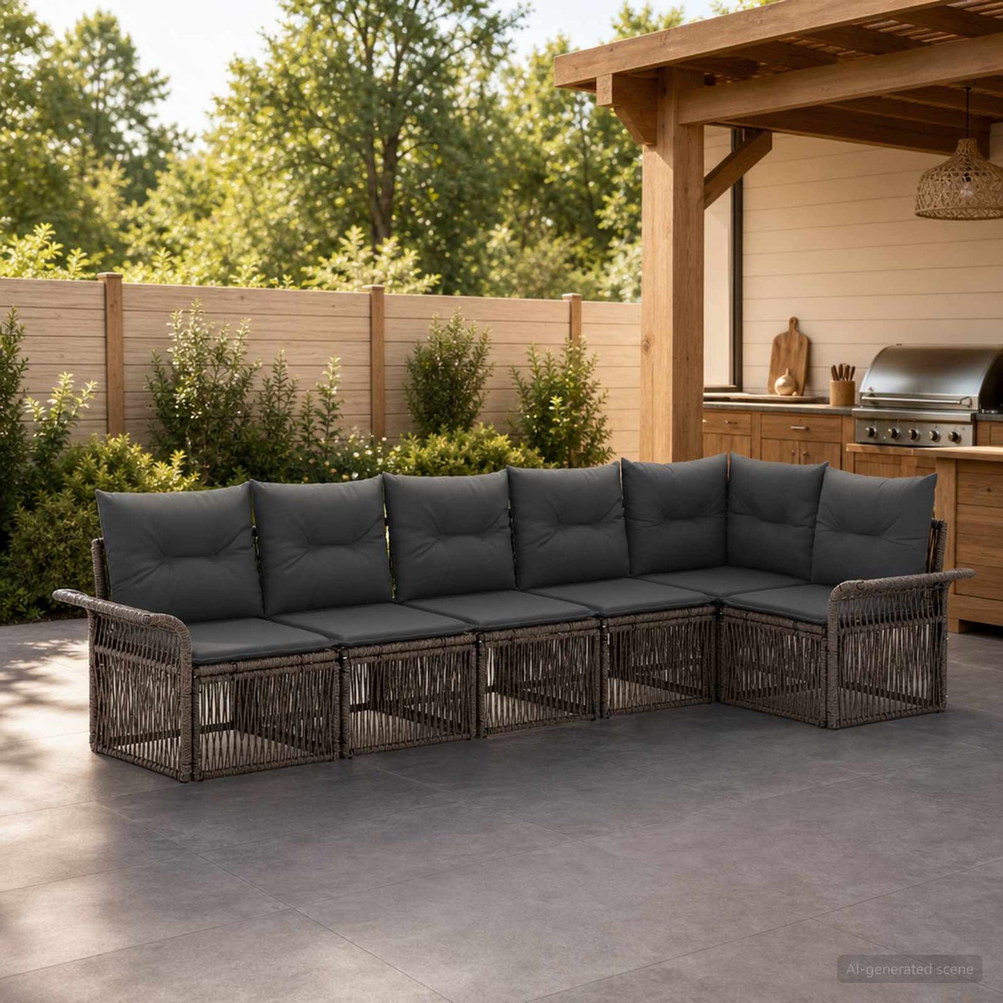 Gartensofa-set 6 pcs Grau Poly-Rattan