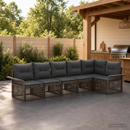 Gartensofa-set 6 stk. Grau Poly-Rattan