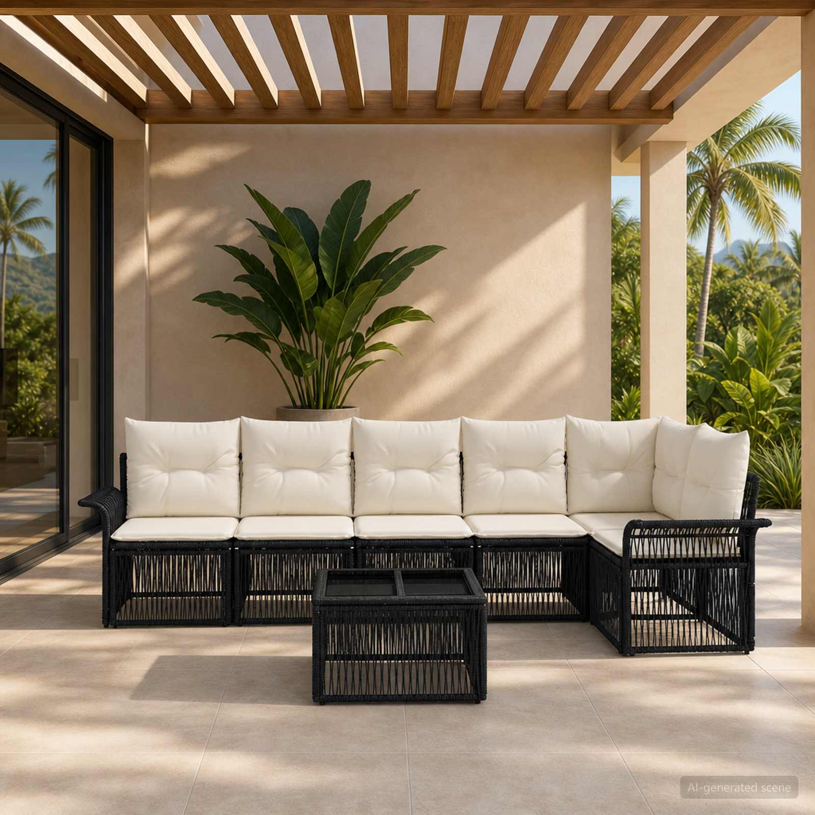 Gartensofa-set 7 stk. Schwarz Poly-Rattan