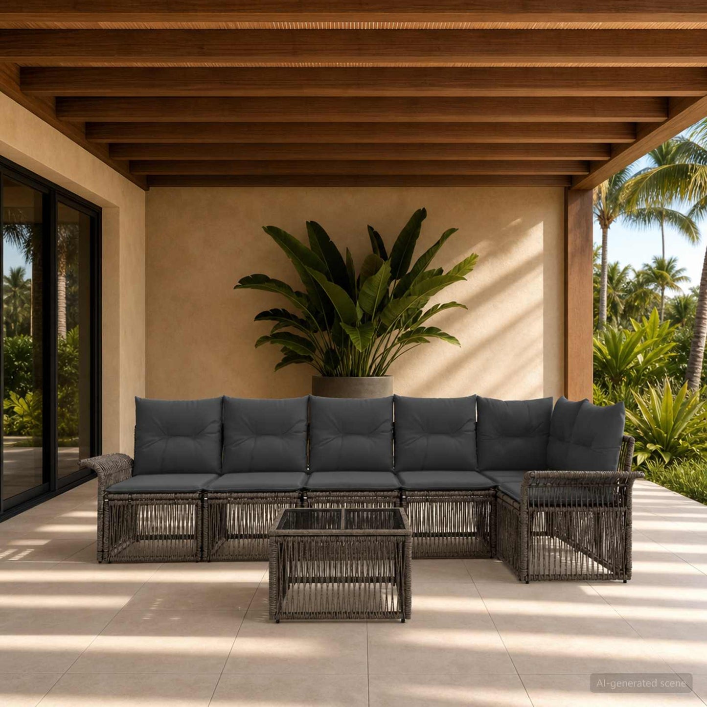 Gartensofa-set 7 stk. Grau Poly-Rattan