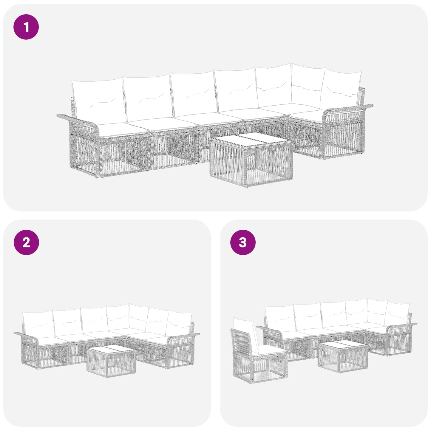 Gartensofa-set 7 stk. Grau Poly-Rattan