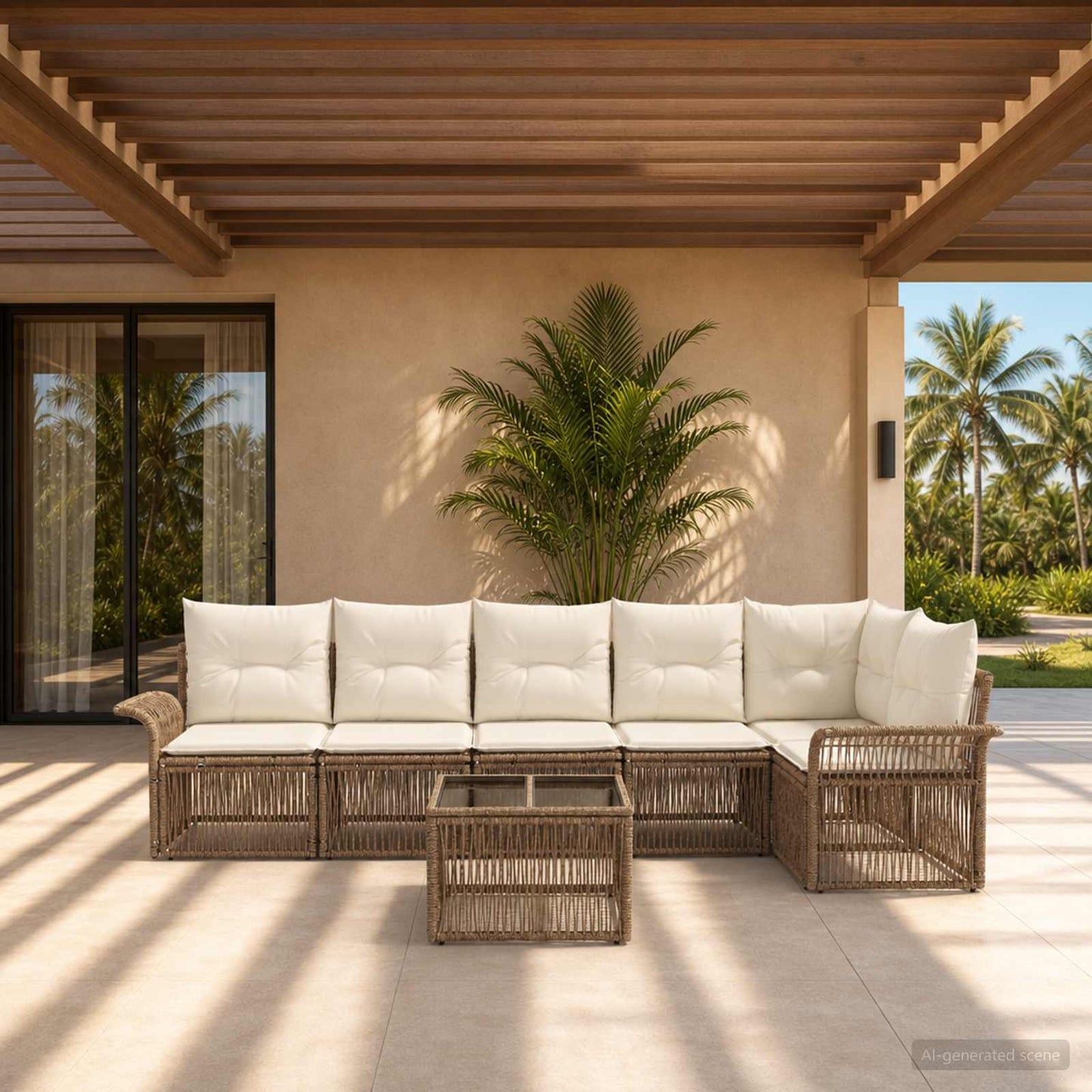 Gartensofa-set 7 pcs Beige Poly-Rattan